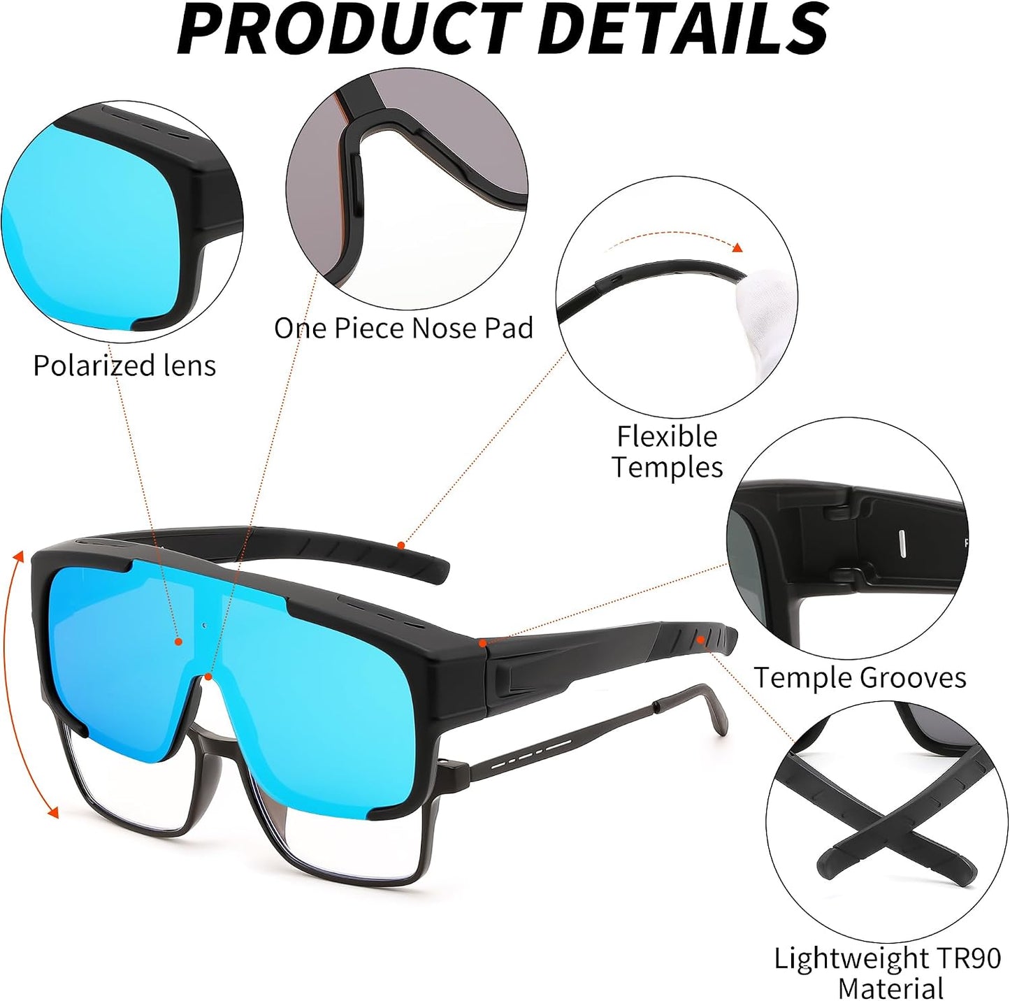 商品图片 11 | B0FY37CX2V | FEISEDY Polarized Fit Over Glasses Sunglasses for Men Women, Sports Wrap Around for Driving Cycling Fishing B0315
