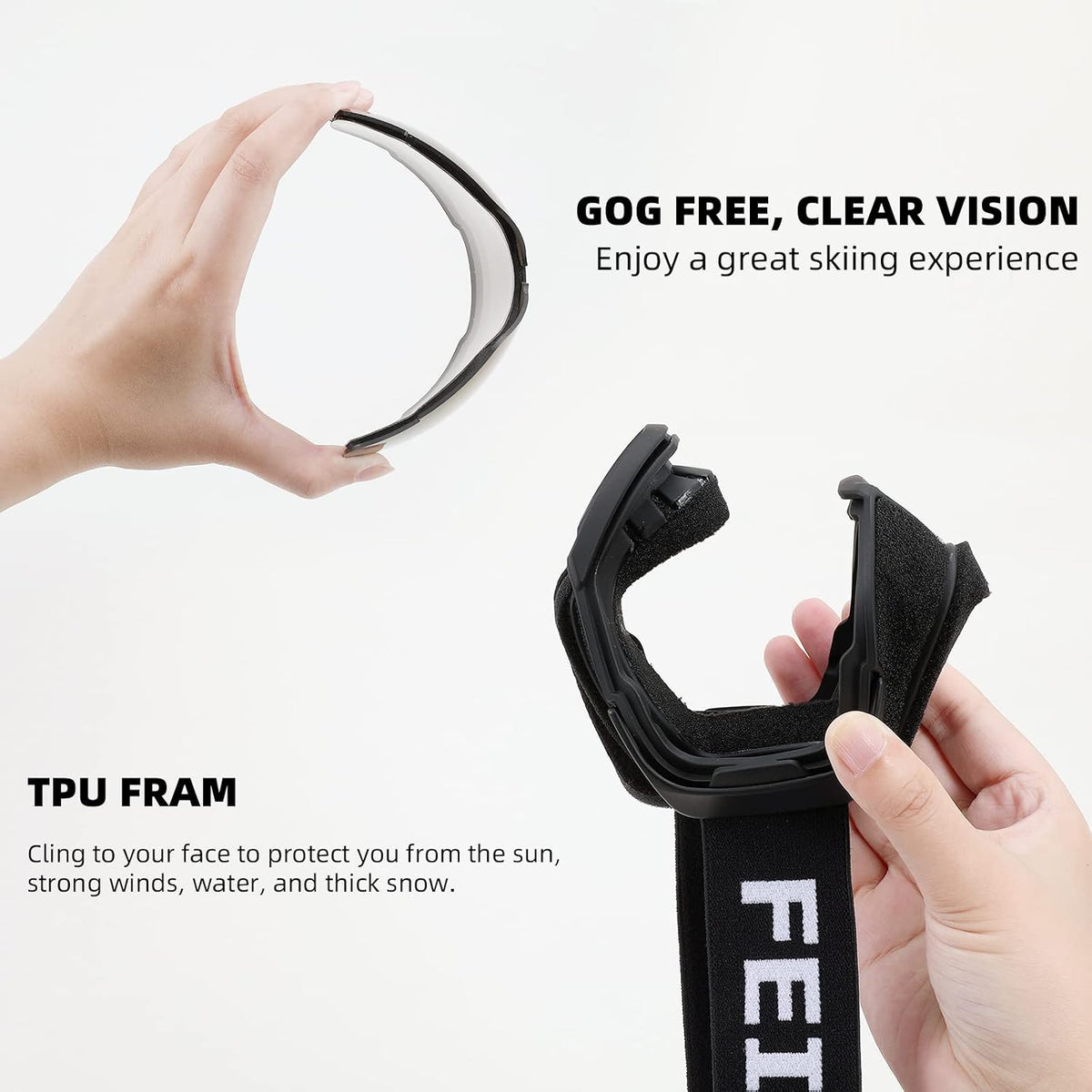 商品图片 72 | B0GHRB6WCQ | FEISEDY Ski Goggles, OTG Snow Sport Goggles for Adult Youth, Anti-Fog UV400 Protection Bendable Dual-Lenses B2961