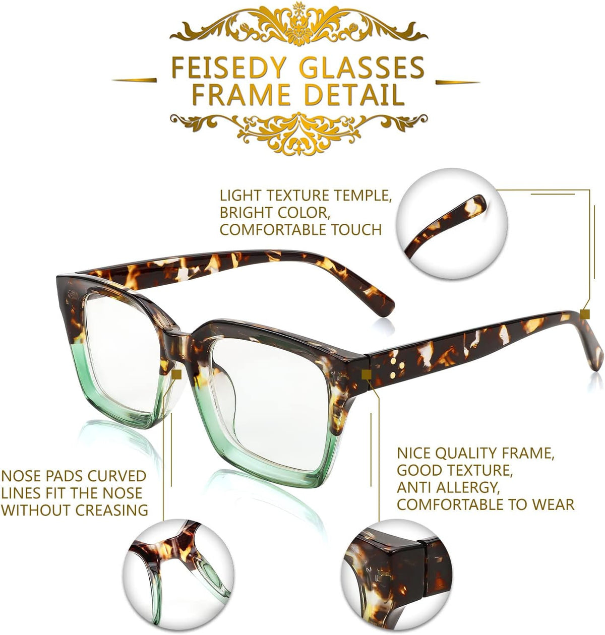 ÉÌƷͼƬ 24 | B082SGFPVF | FEISEDY Glasses Frame Womens, Square Thick Eyeglasses Frame, Classic Eyewear for Men B2461
