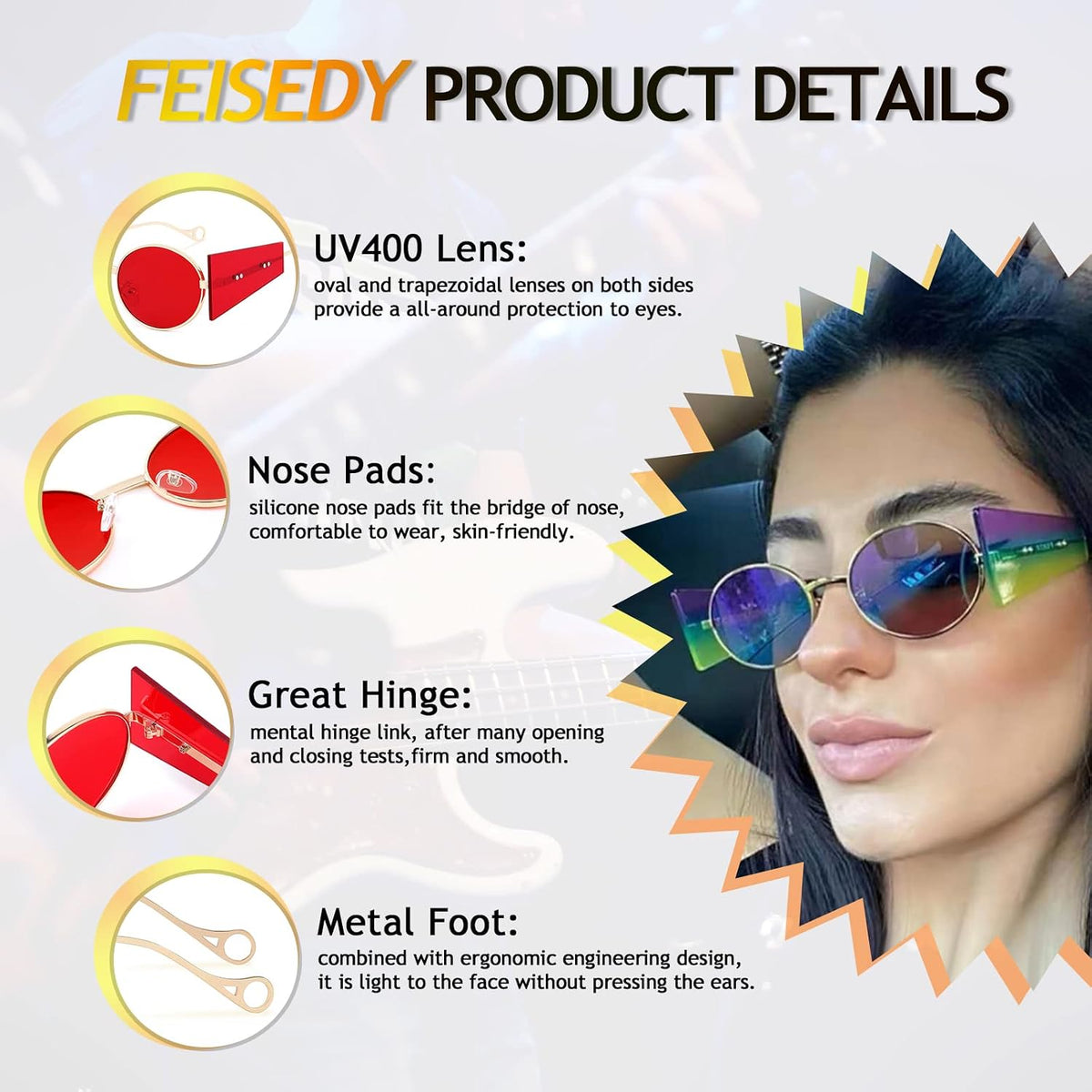 ÉÌƷͼƬ 6 | B09J2PH4YP | FEISEDY Women Men Futurisitc Hipster Round Sunglasses Polygon Trapezoid Side Shields Delicate Metal Frame B2825