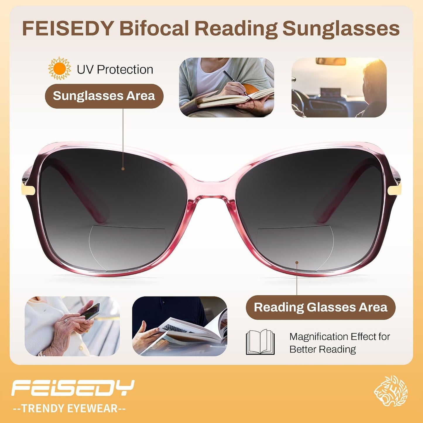 商品图片 11 | B0GT132JWH | FEISEDY Women Bifocal Sunglasses Reader UV400 Protection B0351 | Butterfly Sun Reader, Fashion Outdoor Reading Glasses