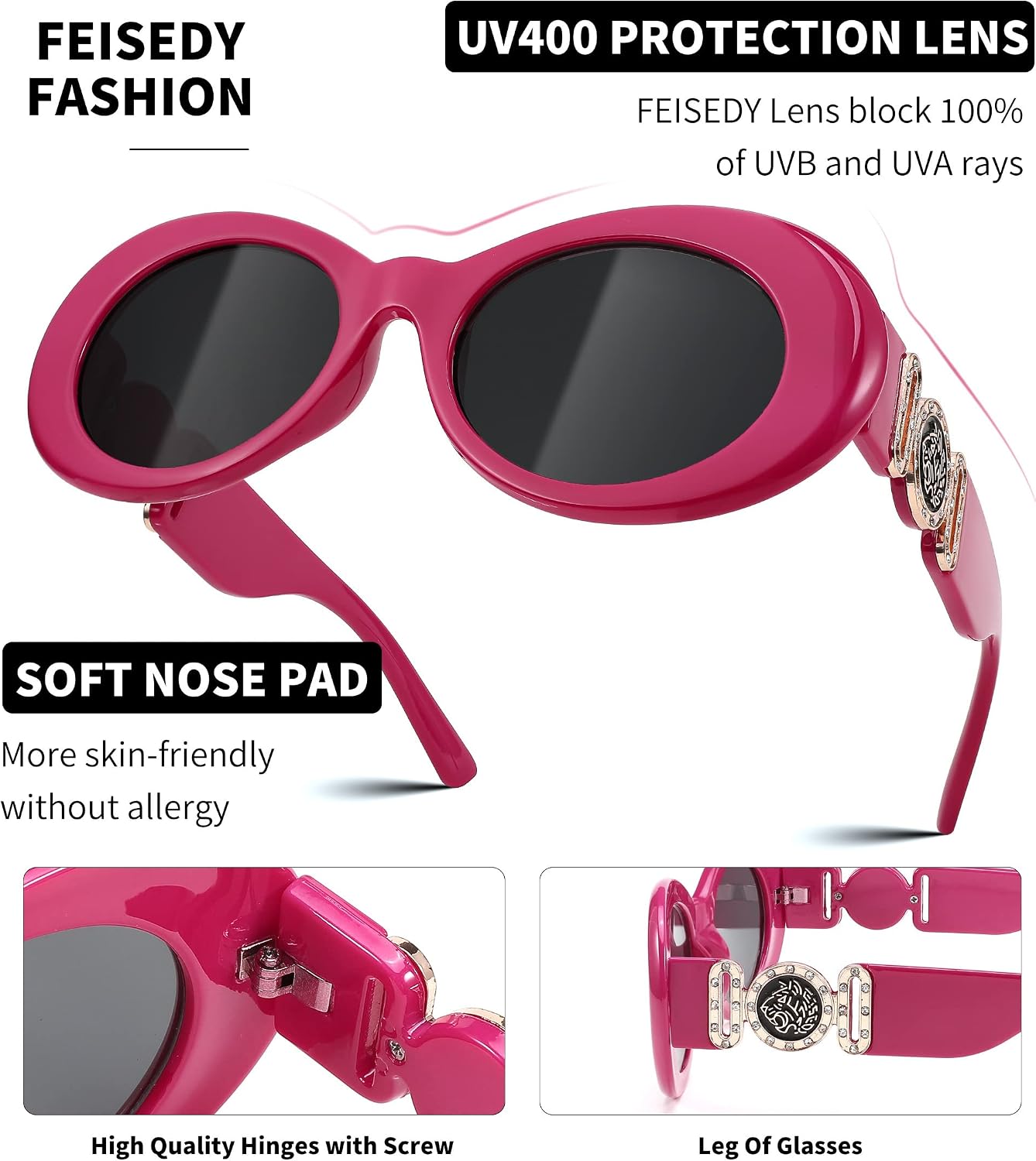商品图片 4 | B0CCVFXCCT | FEISEDY Retro Oval Sunglasses Women Mens 90s Vintage Small Round shades Clout Goggles B2969