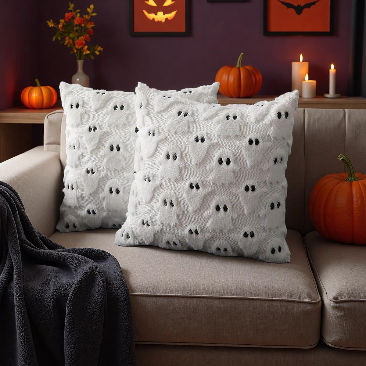 商品图片 9 | B0FPKDVRD8 | Halloween Ghost Pillow Cover 18x18 Inch Throw Pillow Covers, Cute Spooky Decor for Couch Bed Sofa Indoor Ghost Decorations