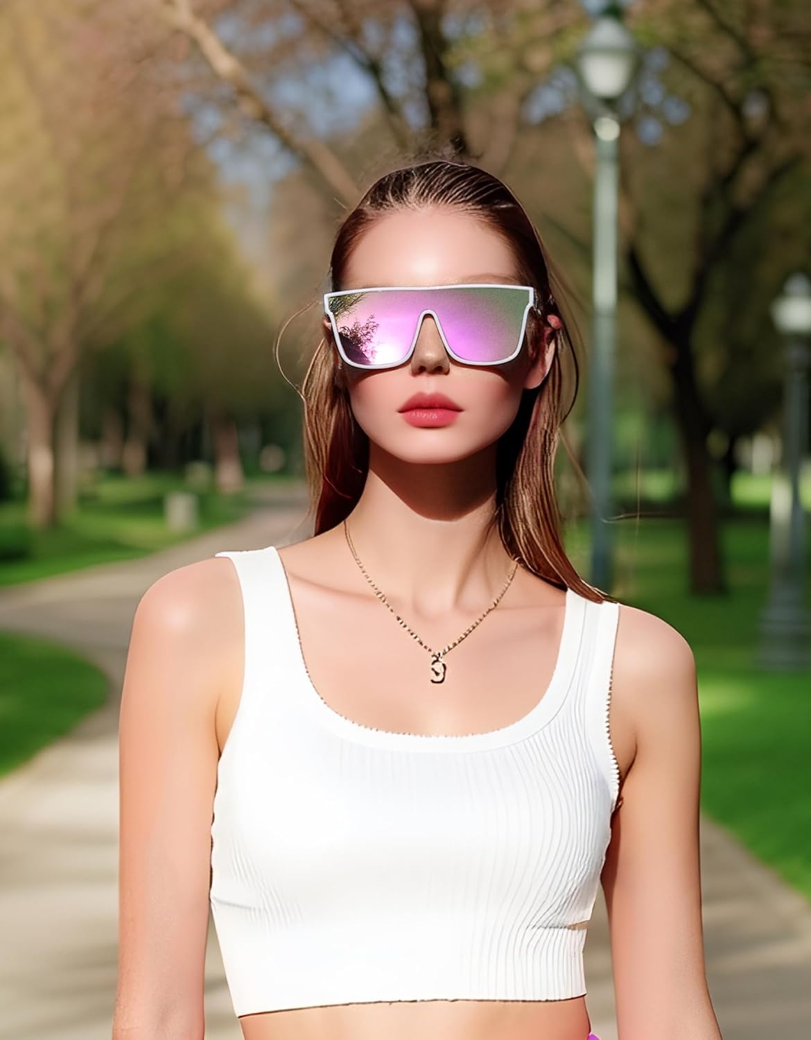 ÉÌƷͼƬ 44 | B0B2836HD6 | FEISEDY Sunglasses for Women Men, Fashion Mirrored Single Lens Shades