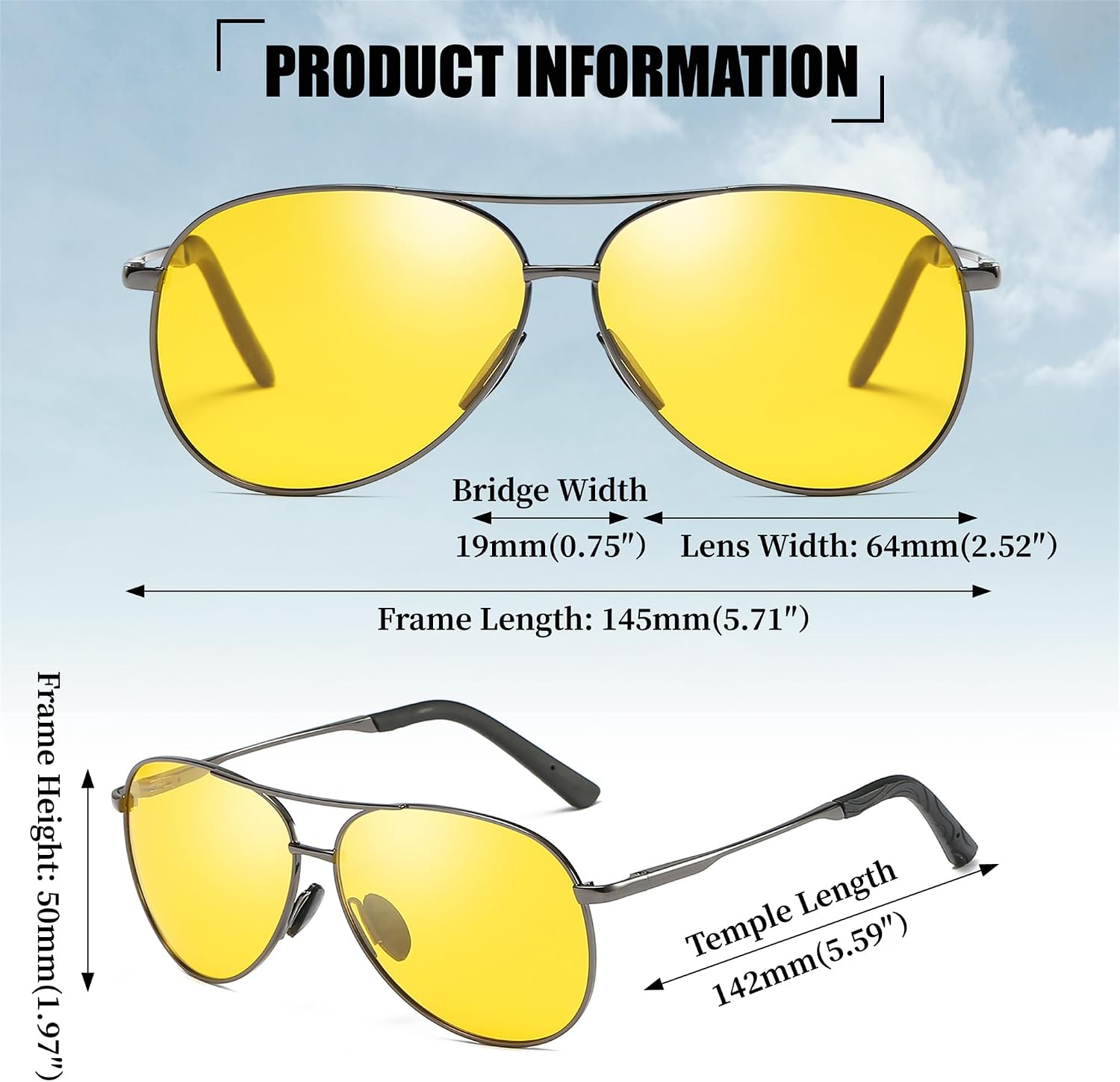 商品图片 13 | B07BDGXB1X | FEISEDY Night Driving Glasses Night Vision Aviator Anti Glare Eyewear for Men Women B2294