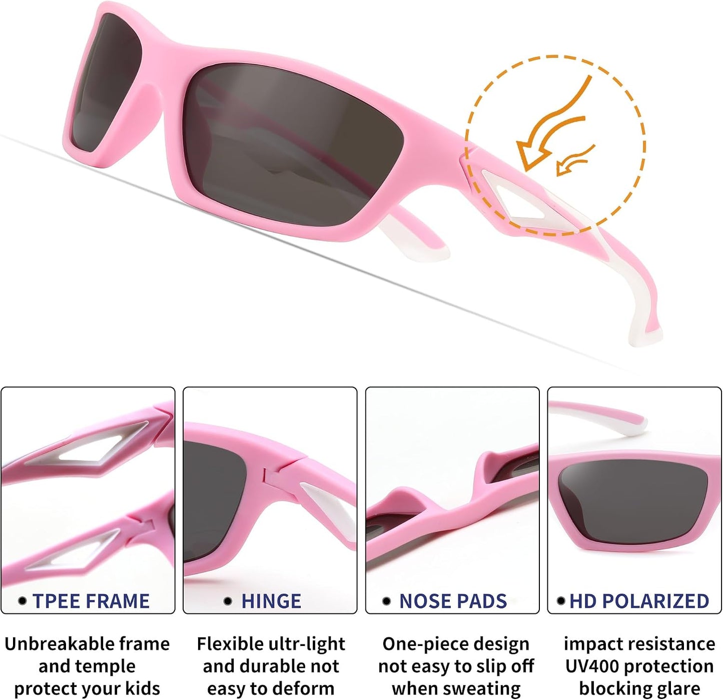 商品图片 32 | B0D1GDXPL3 | FEISEDY Kids Polarized Sunglasses TR90 Sports Cycling Glasses UV400 for Boys Girls Age 3-10 B0160
