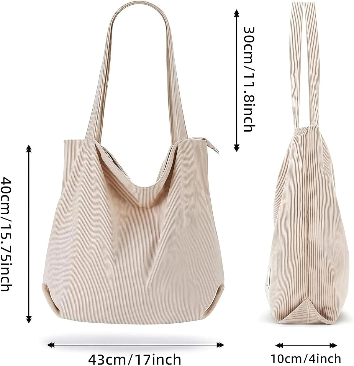 商品图片 4 | B0GSFVJ7W7 | Corduroy Tote Bag for Women, Shopping Tote Handbags with Zipper Casual Tote's Handbag Big Capacity Shoulder Bag with Pockets