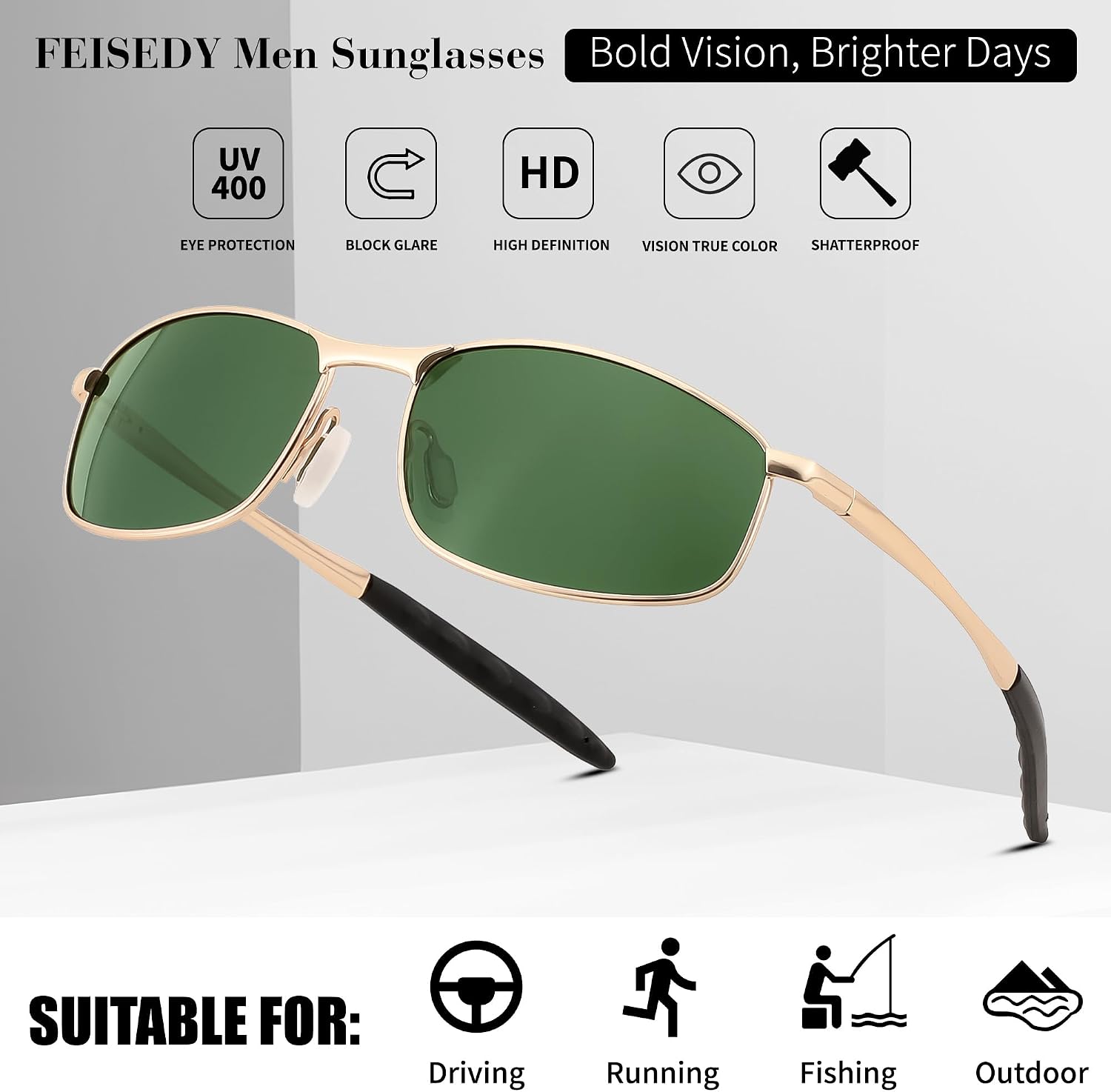 商品图片 11 | B07GSRV2H5 | FEISEDY Rectangle Polarized Square Sunglasses for Men Women B2444