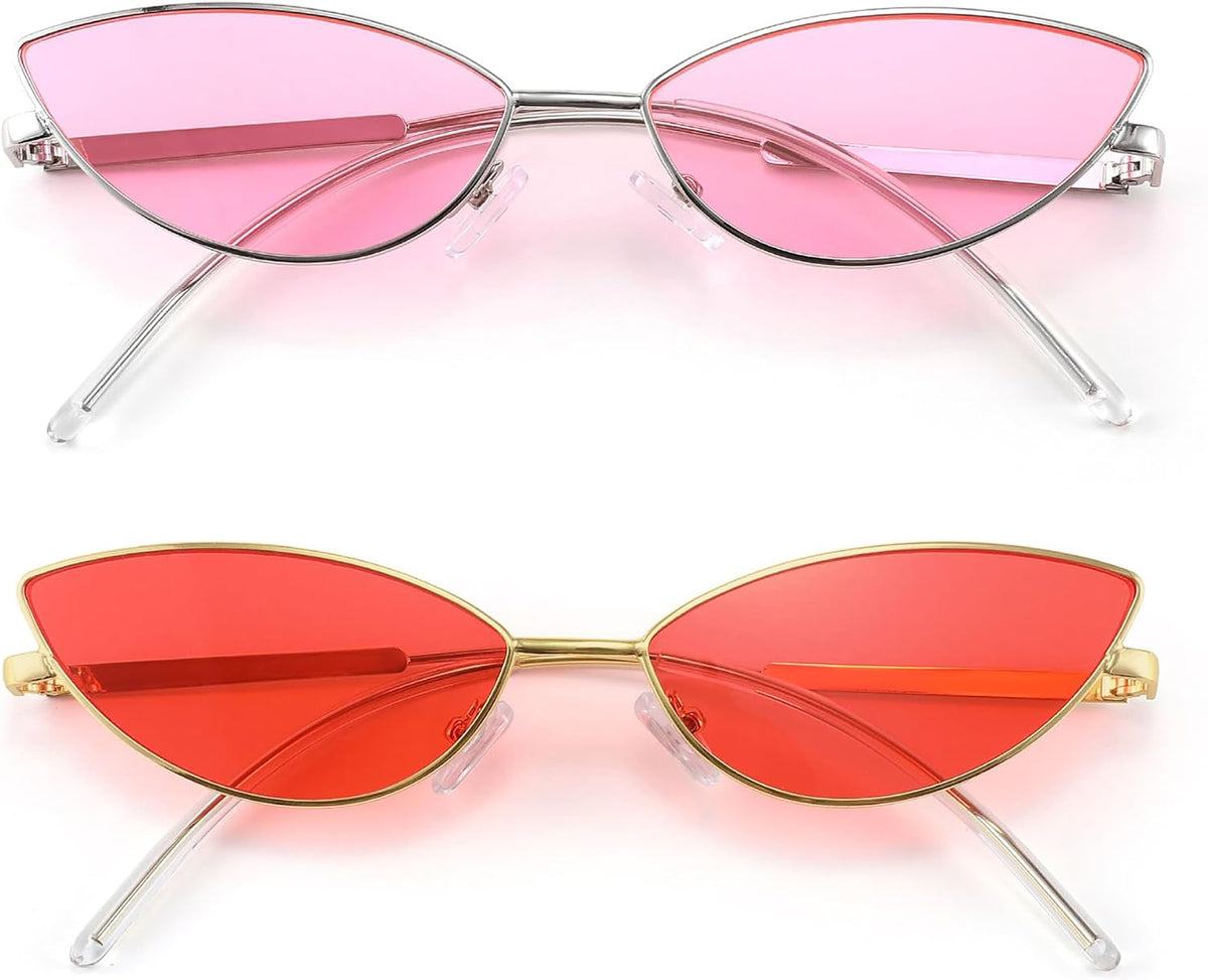 2pack Pink + Red / 58 Millimeters | B0DZXJGGHS | FEISEDY Y2K Sunglasses for women Men Fashion Cateye Designer B2298