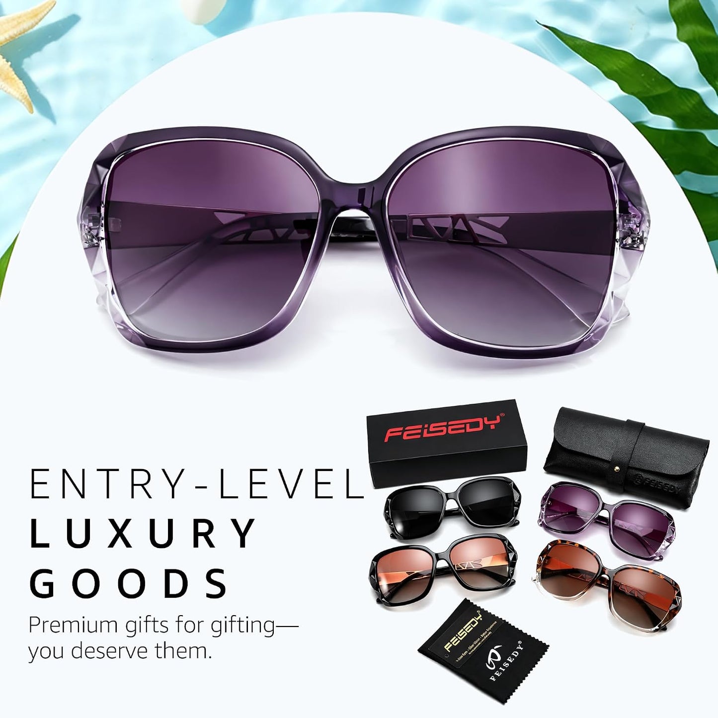 商品图片 30 | B079GT4RXH | FEISEDY Polarized Women Square Sunglasses Sparkling Composite Shiny Frame B2289
