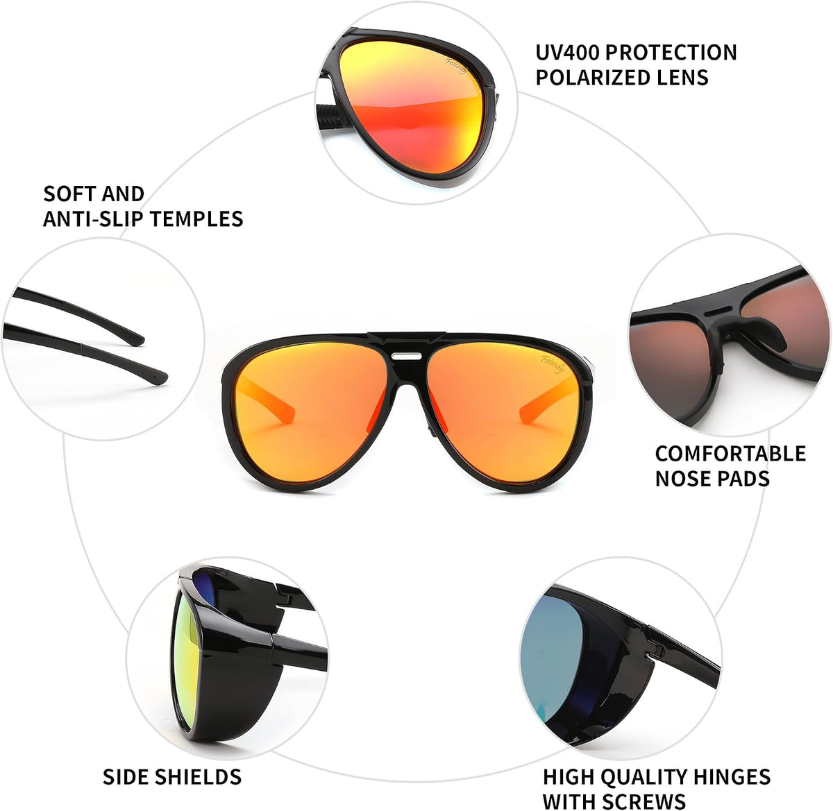 ÉÌƷͼƬ 36 | B0CT5M1L9R | FEISEDY Polarized Aviator Sunglasses Men Women Oversized Round Steampunk Sunglasses Side Shield Goggles B0095