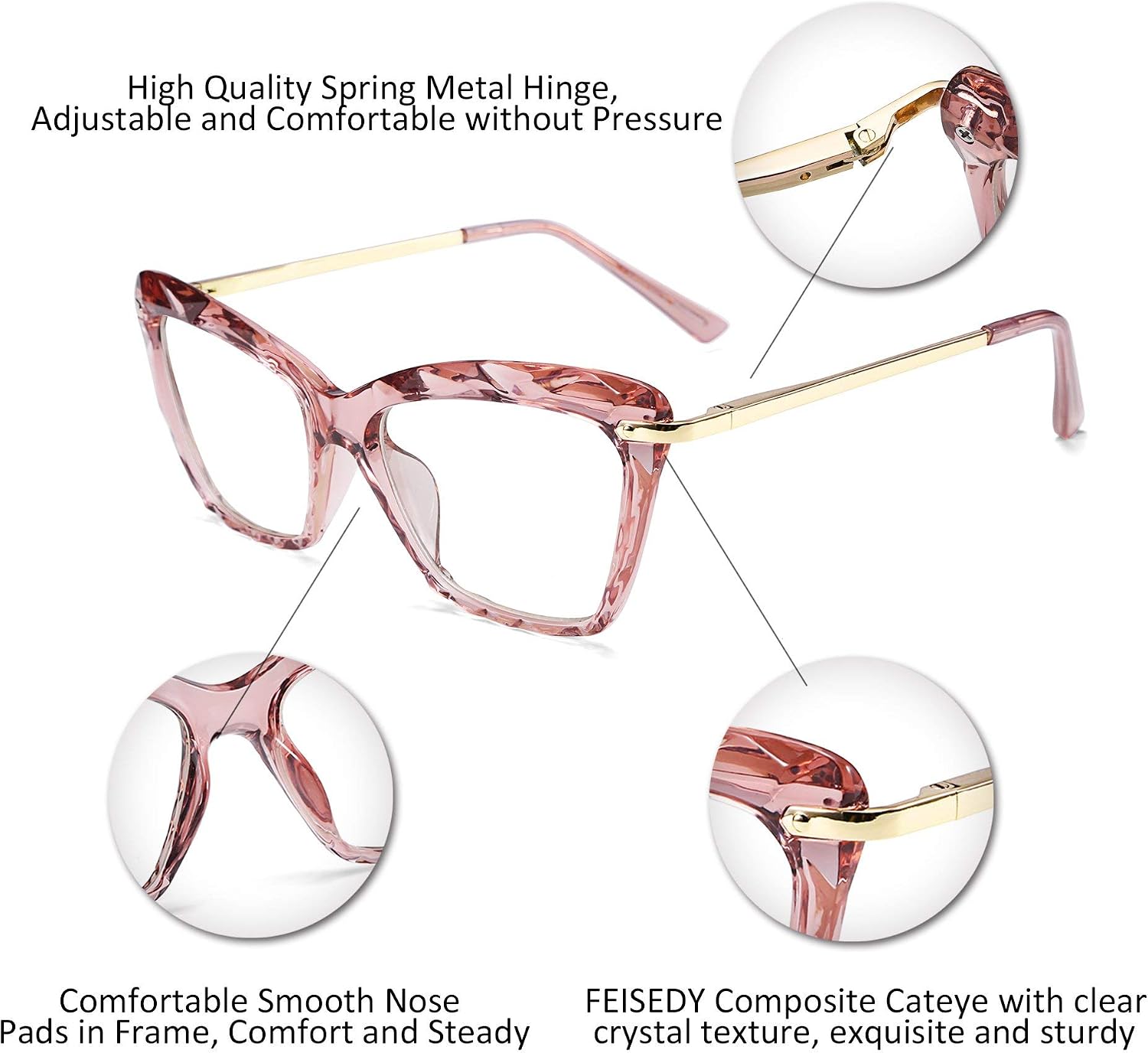 商品图片 42 | B07FR6SSY6 | FEISEDY Cat Eye Glasses Frame Clear Lenses Lightweight Eyewear for Women B2440