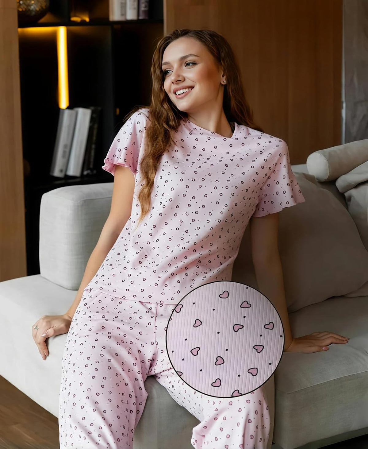 商品图片 6 | B0GXHH98M1 | Womens Pajamas Sets 2 Piece Short Ruffle Sleeve Cute Printed Pj Sets Soft Loose Lounge Sleepwear for Women