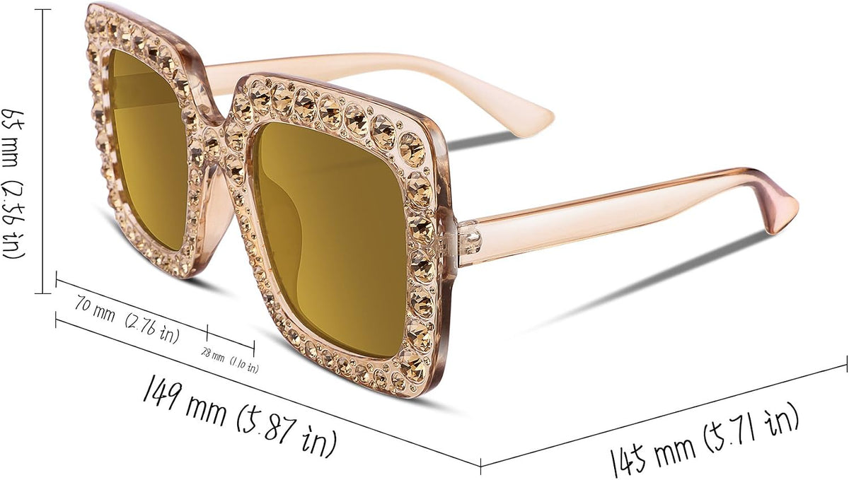 ÉÌƷͼƬ 19 | B077GMJCV8 | FEISEDY Women Sparkling Crystal Sunglasses Oversized Square Thick Frame B2283