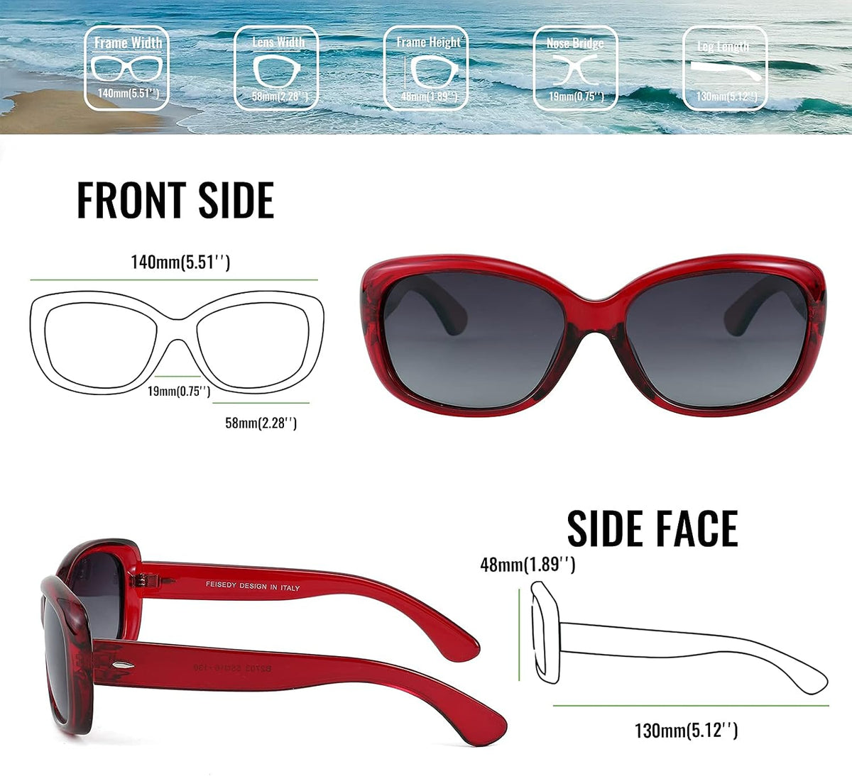 ÉÌƷͼƬ 11 | B094CJFYW6 | FEISEDY Vintage Square Polarized Sunglasses for Women Men Havana Thick Wrap Around Sun Glasses UV400 B2703