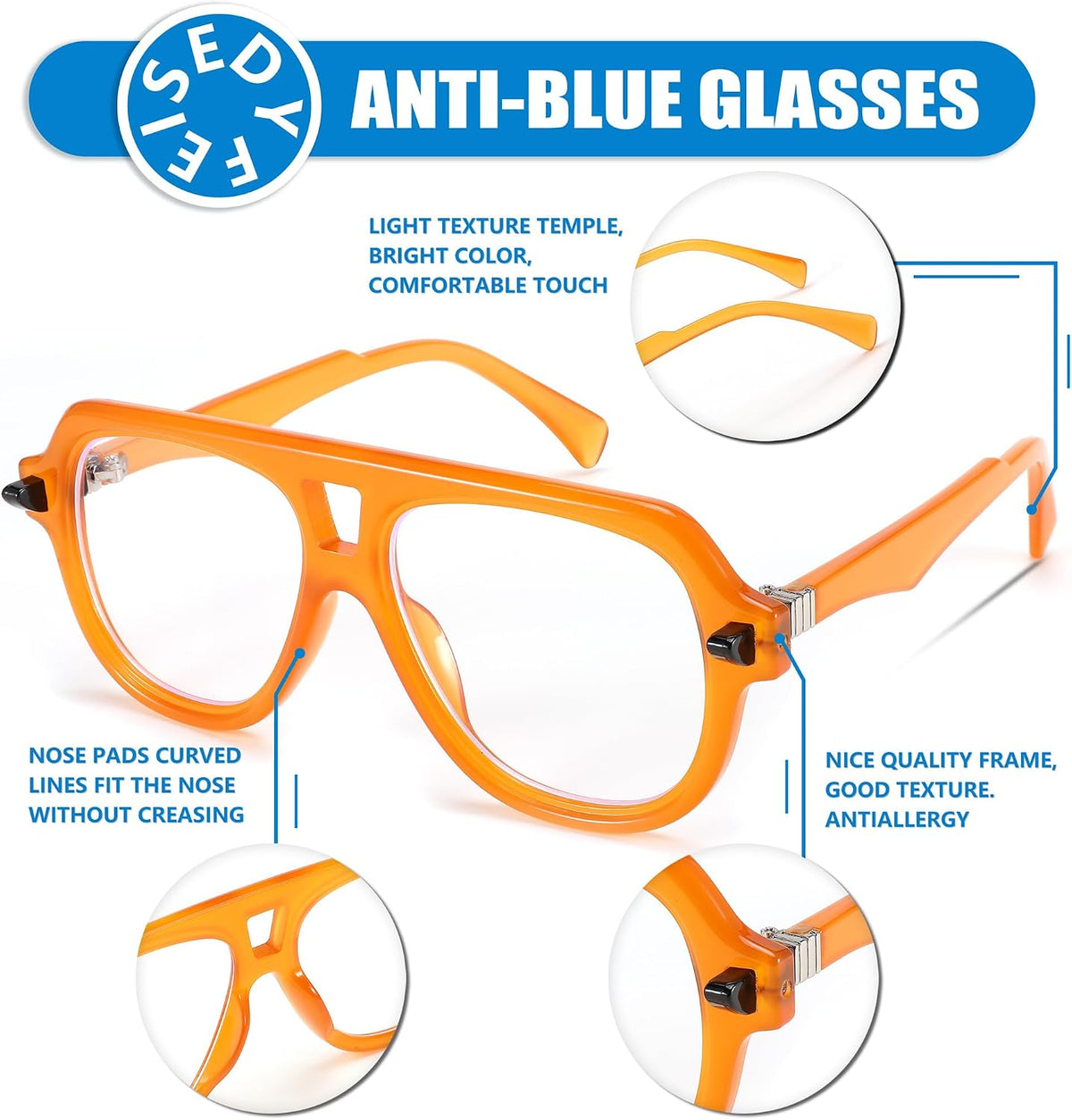 ÉÌƷͼƬ 12 | B0CFFB9X5W | FEISEDY Aviator Frame Glasses for Women Men Blue Light Blocking Glasses Anti Glare Computer Eyeglasses B0039