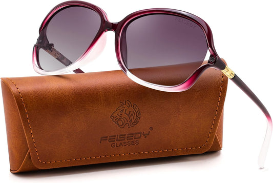 Purple Frame + Gradient Purple Lens / 57 Millimeters | B0H8N71P98 | FEISEDY Fashion Polarized Sunglasses for Women Butterfly UV400 B0424