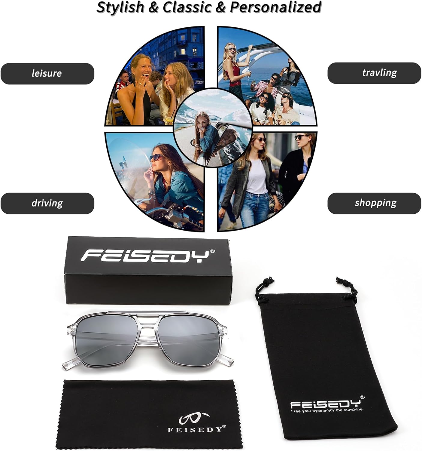 商品图片 33 | B09J8999GR | FEISEDY Retro Square Aviator Sunglasses Women Men 70s Vintage Trendy Plastic Frame Sun Glasses B2835