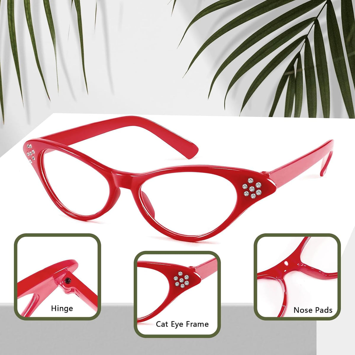商品图片 26 | B09M8NJ7DM | FEISEDY Rhinestone Cat Eye Sunglasses for Women 50s 60s Party Style B2848