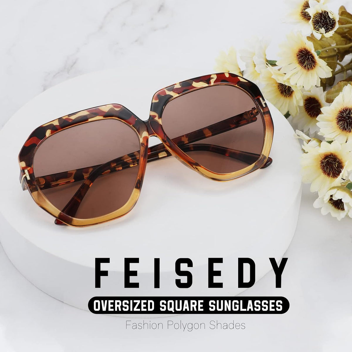 ÉÌƷͼƬ 3 | B09PDQ581T | FEISEDY Oversized Square Sunglasses Women Trendy Large Frame UV 400 Protection Shades B2859