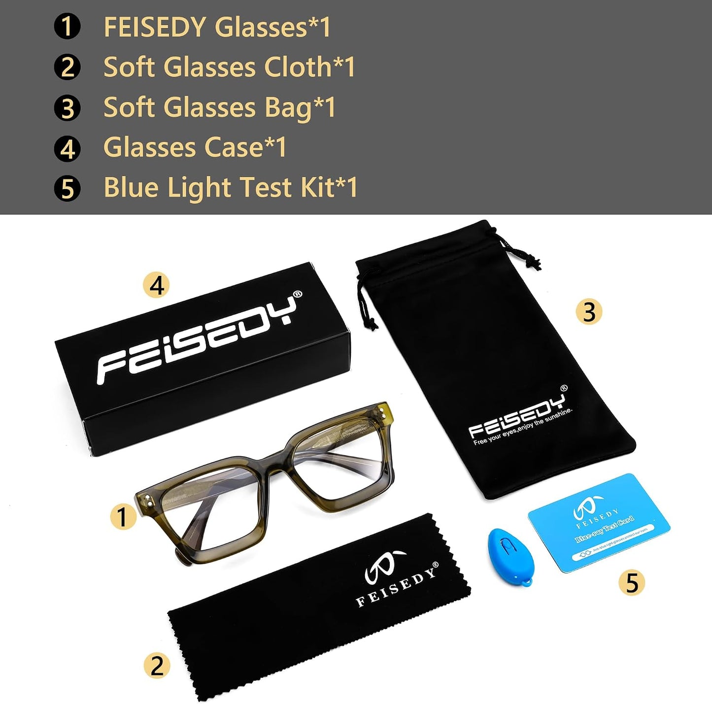 商品图片 6 | B0CWRK3FFF | FEISEDY Blue Light Blocking Glasses Women Men Chunky Square Computer Glasses B0101