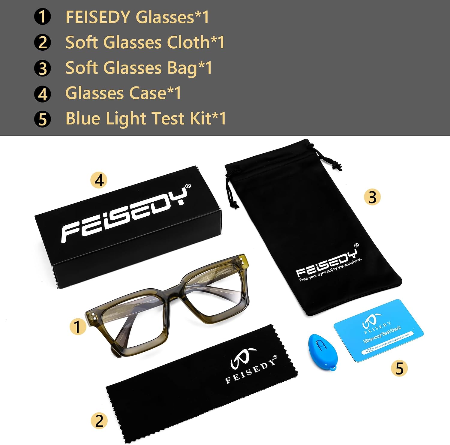 商品图片 6 | B0CWRK3FFF | FEISEDY Blue Light Blocking Glasses Women Men Chunky Square Computer Glasses B0101