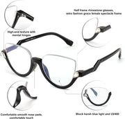 ÉÌƷͼƬ 3 | B0CJFLY9C9 | FEISEDY Reading Glasses for Women Fashion Half Frame Cat Eye Glasses Anti Glare Eyeglasses B0067