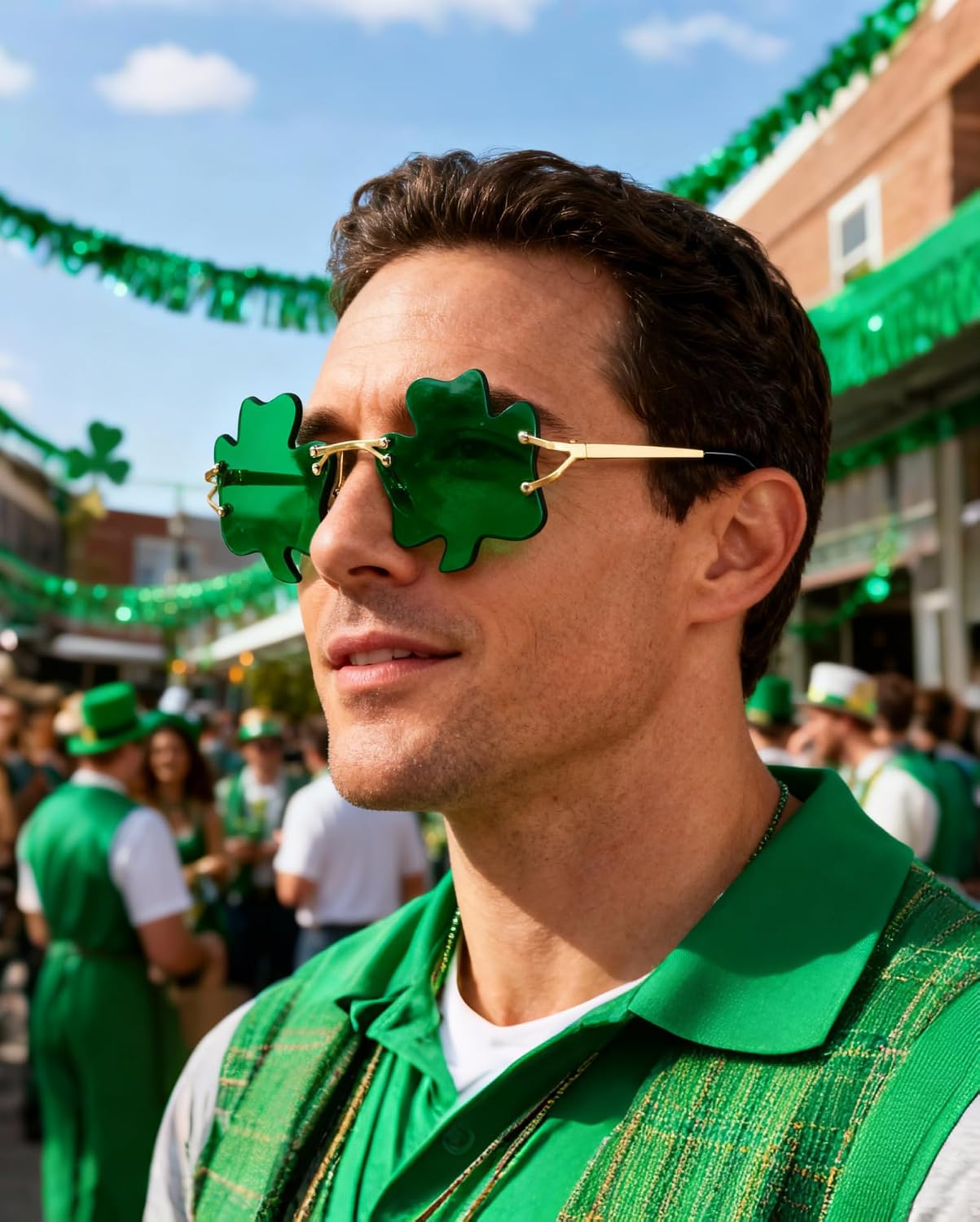 商品图片 11 | B0BX63CDKK | FEISEDY St. Patrick's Day Irish Shamrock Sunglasses Lucky Green Leprechaun Costume Eyeglasses for Women Men B2369
