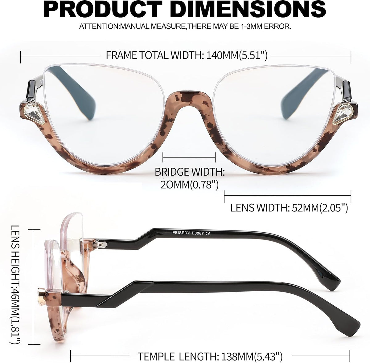 ÉÌƷͼƬ 21 | B0CJFLY9C9 | FEISEDY Reading Glasses for Women Fashion Half Frame Cat Eye Glasses Anti Glare Eyeglasses B0067