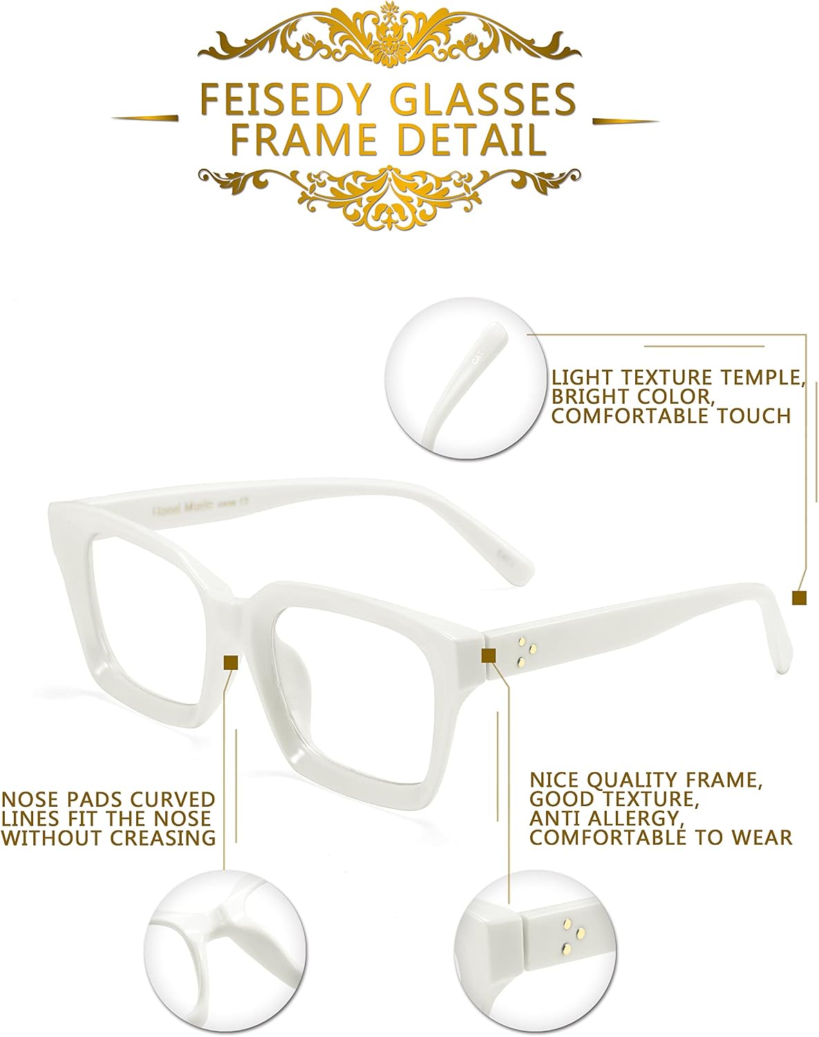 ÉÌƷͼƬ 19 | B082SGFPVF | FEISEDY Glasses Frame Womens, Square Thick Eyeglasses Frame, Classic Eyewear for Men B2461