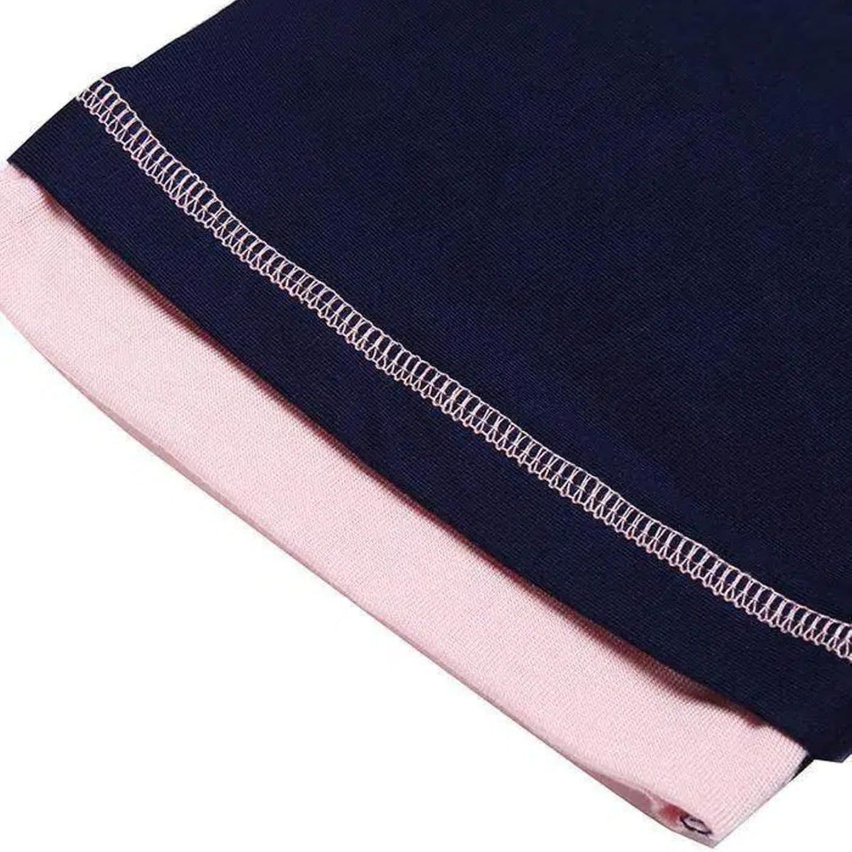 商品图片 4 | B0H1FPGP9J | Women's Short Sleeve Nightgown, Navy Blue & Pink Trim Soft Cotton Blend Sleep Shirt Dress, Casual Loungewear Sleepwear
