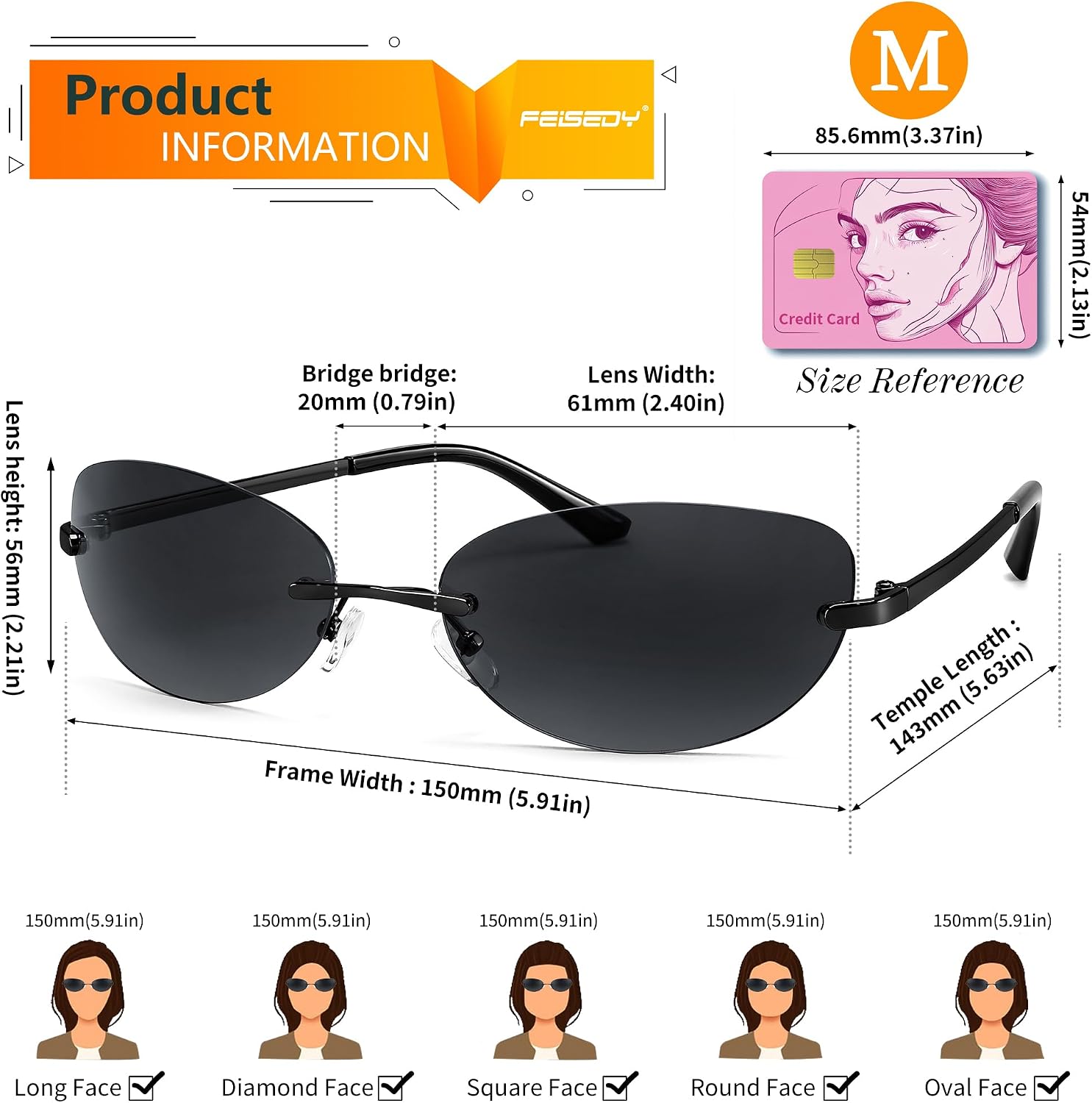 商品图片 6 | B0BZPBKFF1 | FEISEDY Trendy Rimless Oval Sunglasses for Women Men Retro 90s Eyewear Frame Y2K Glasses B2393
