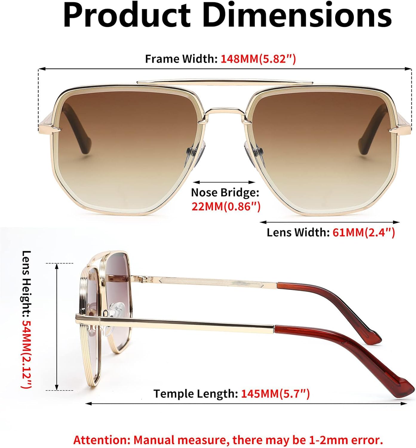 商品图片 4 | B0B38ZHMJL | FEISEDY Sunglasses Aviator Men Women 70s Sun Glasses Square Frame UV400 Protection B2953