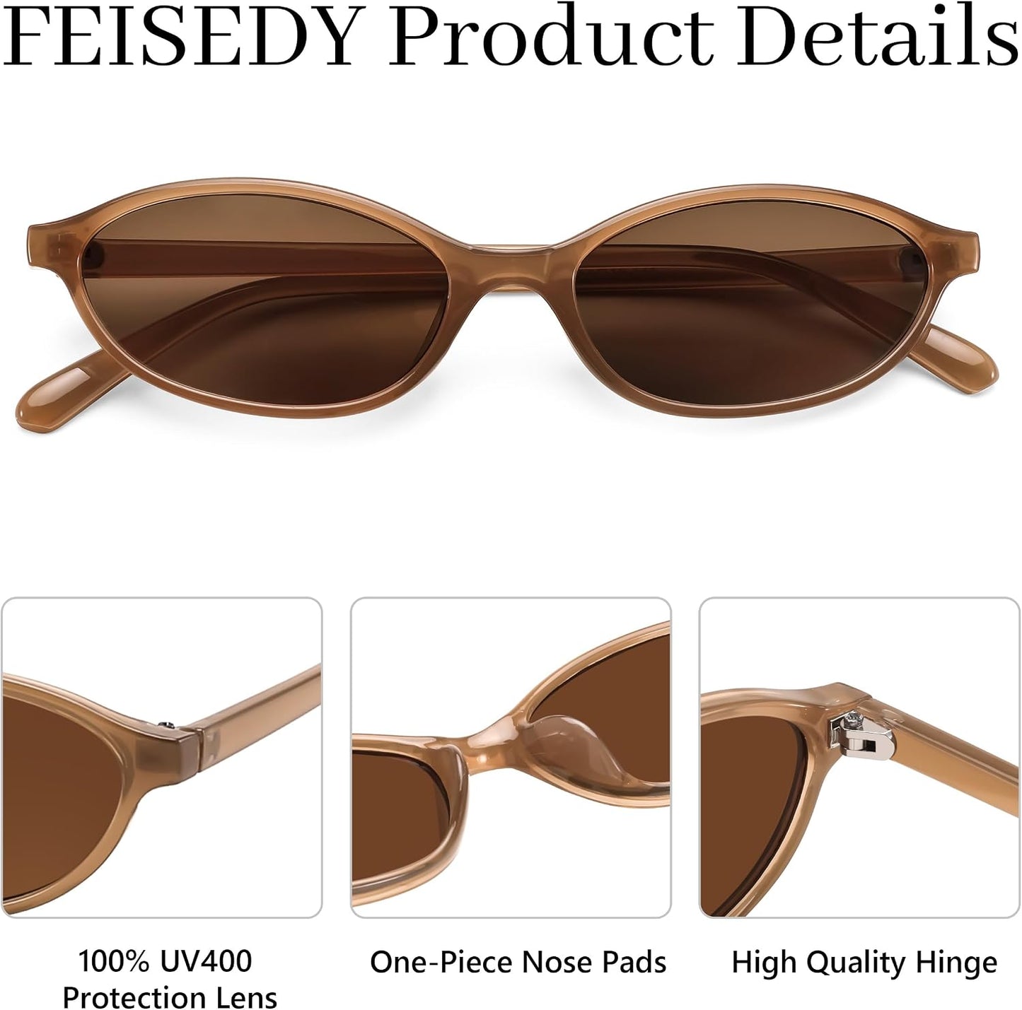 商品图片 67 | B0DMN6519L | FEISEDY Retro Oval Cat Eye Sunglasses for Women 90s Narrow Lightweight Shades Y2k Trendy Sunnies B0257