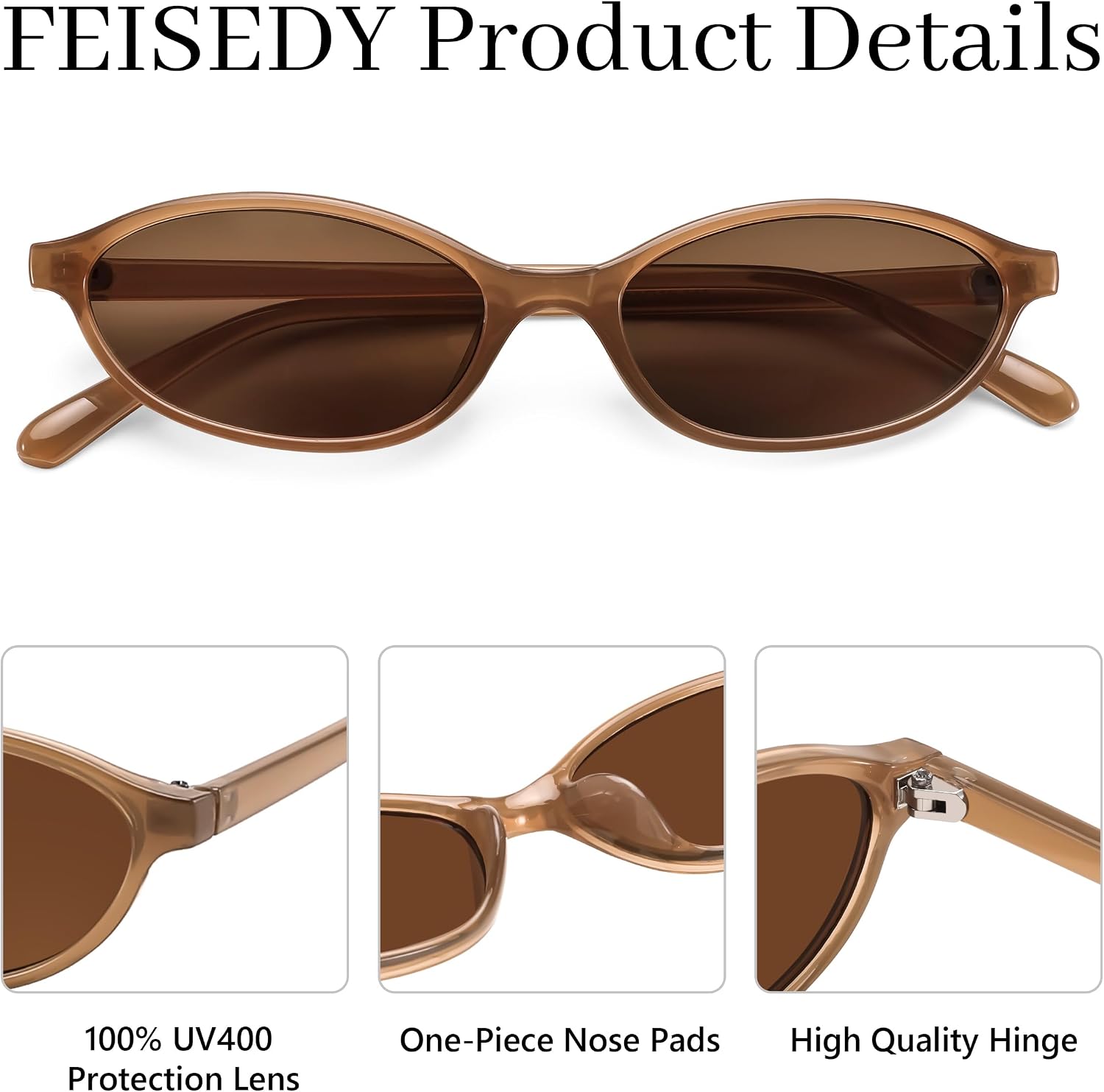 商品图片 67 | B0DMN6519L | FEISEDY Retro Oval Cat Eye Sunglasses for Women 90s Narrow Lightweight Shades Y2k Trendy Sunnies B0257
