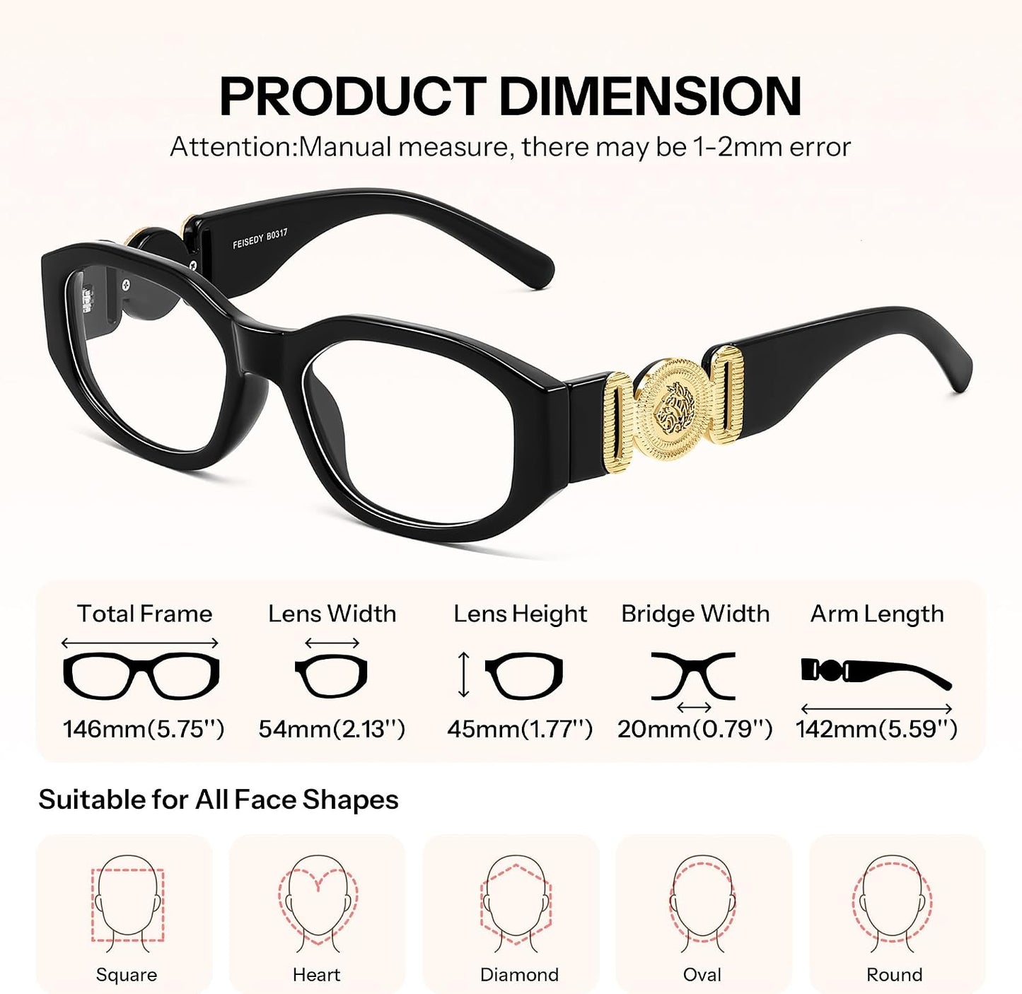 商品图片 5 | B0G34MVJQC | FEISEDY Trendy Blue Light Reading Glasses for Women and Men B0317 | Vintage 90s Anti-Glare Readers