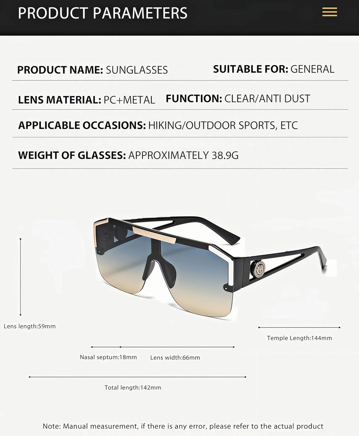 商品图片 7 | B0DXKVZ3GF | Oversized Square Flat Top Frame Sunglasse for Women Men