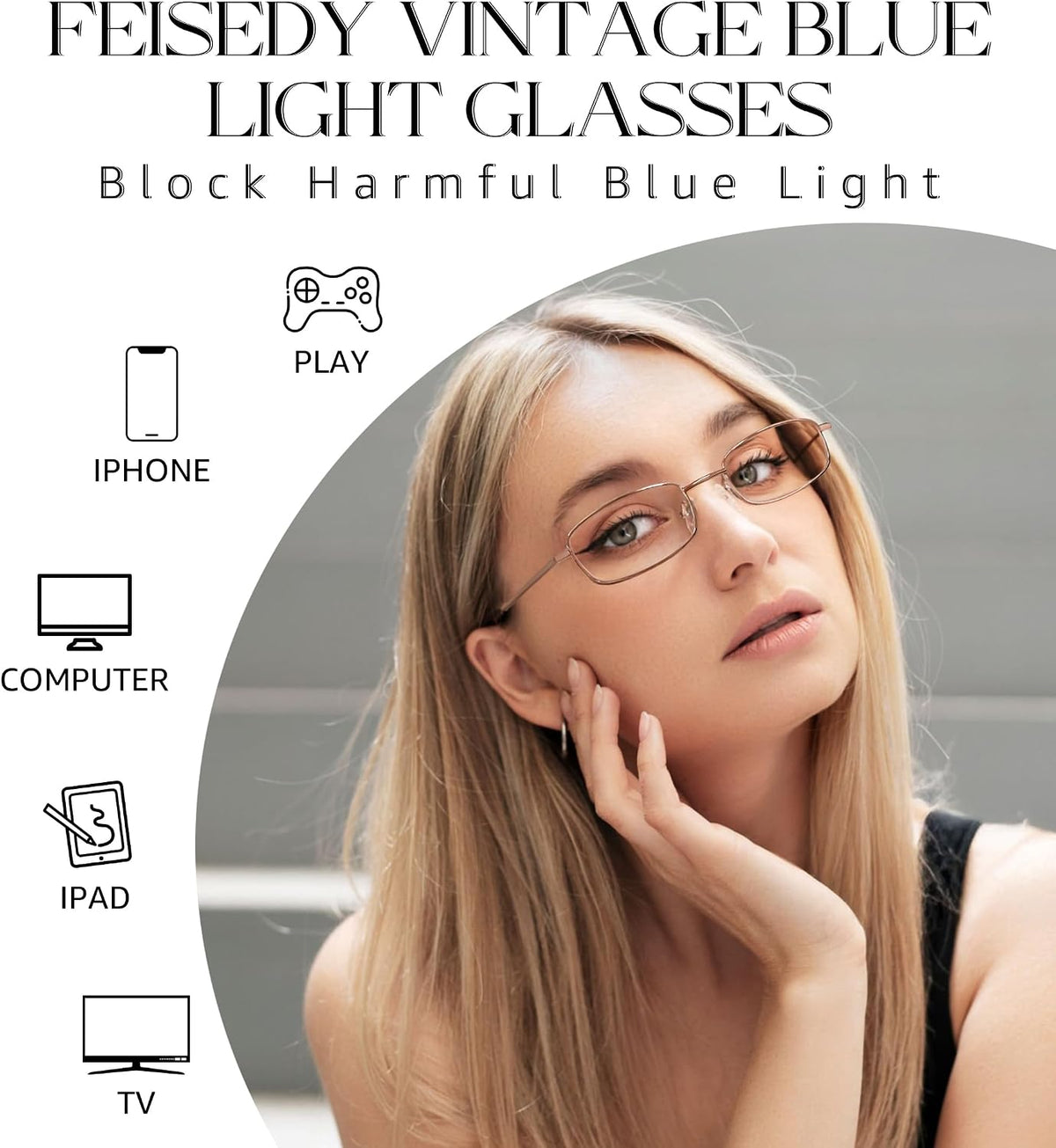 ÉÌƷͼƬ 10 | B0DQ3B3RQP | FEISEDY Vintage Blue Light Glasses for Women Metal Y2K Rectangle Glasses Gold Silver Fake Nerd Eyewear Frame B0271
