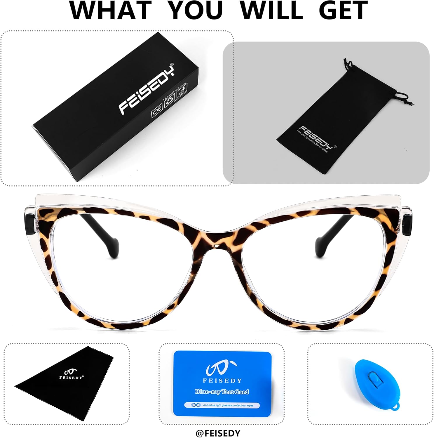 商品图片 14 | B0CGNLZQFZ | FEISEDY Women Cateye Blue Light Blocking Glasses Fake Nerd Clear Computer Eyewear TR Fashion Frame B0040