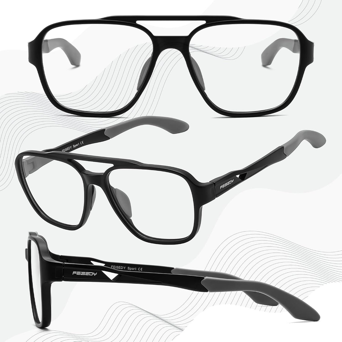 ÉÌƷͼƬ 8 | B0DR831C71 | FEISEDY Sports Blue Light Glasses for Men Lightweight Anti Slip Running Cycling Square Glasses Computer Eyeglasses B0156