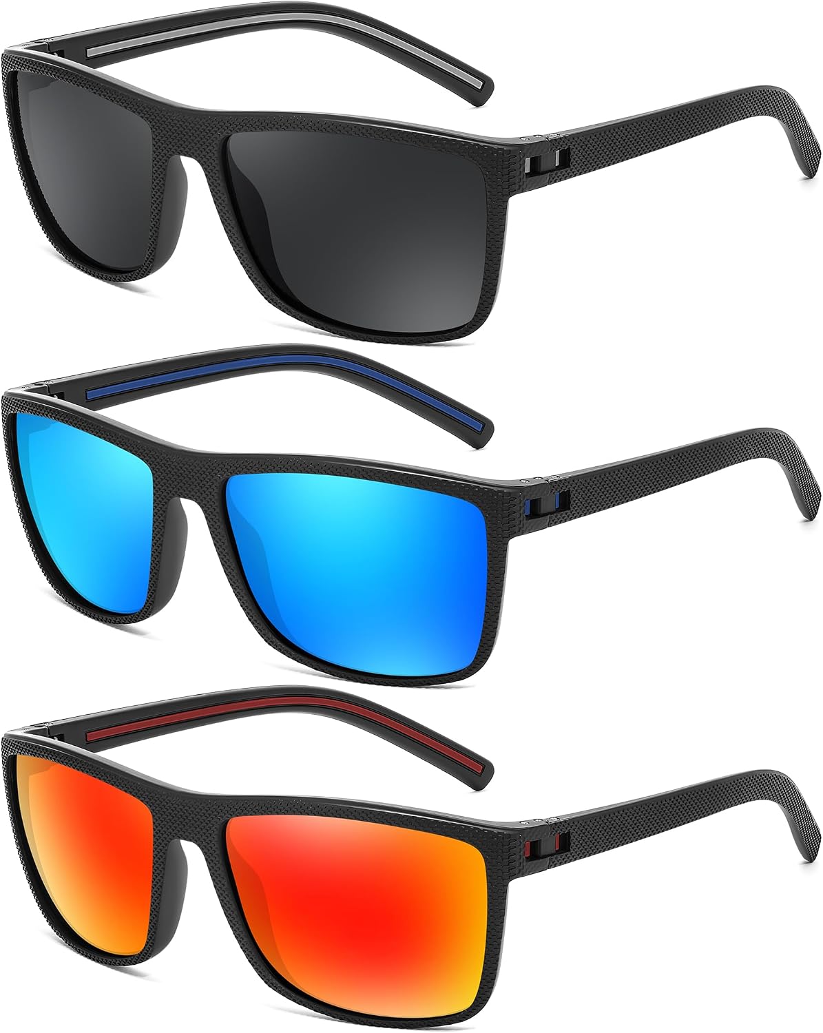 3pack-black+blue+red / 60 Millimeters | B0F8HZZ67F | FEISEDY Polarized Sunglasses for Men and Women Lightweight Frame Sun Glasses with UV400 Protection for Driving Fishing B0301