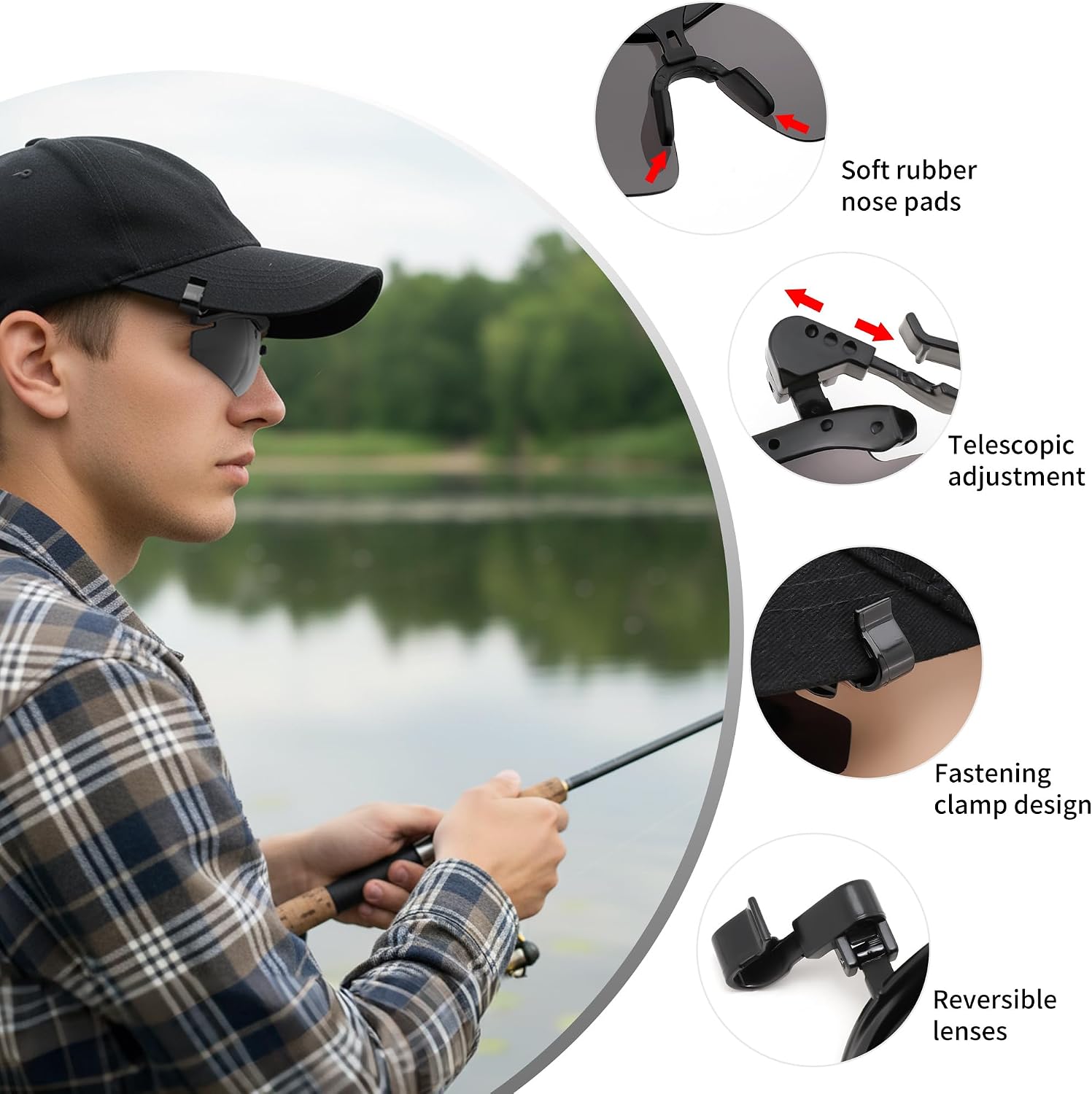 商品图片 5 | B0FZT6Y4FL | FEISEDY Polarized Clip On Sunglasses,Clip Cap Sports Sunglasses,UV400 Sunglasses for Mens Womens Fishing Cycling Hiking B0356
