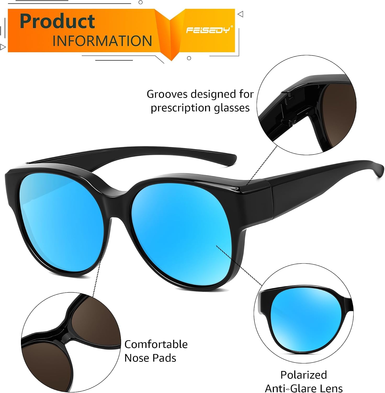 商品图片 4 | B0FRRT5Z37 | FEISEDY Fit Over Glasses Polarized Sunglasses, UV400 Protection for Driving & Outdoor Activities B0328