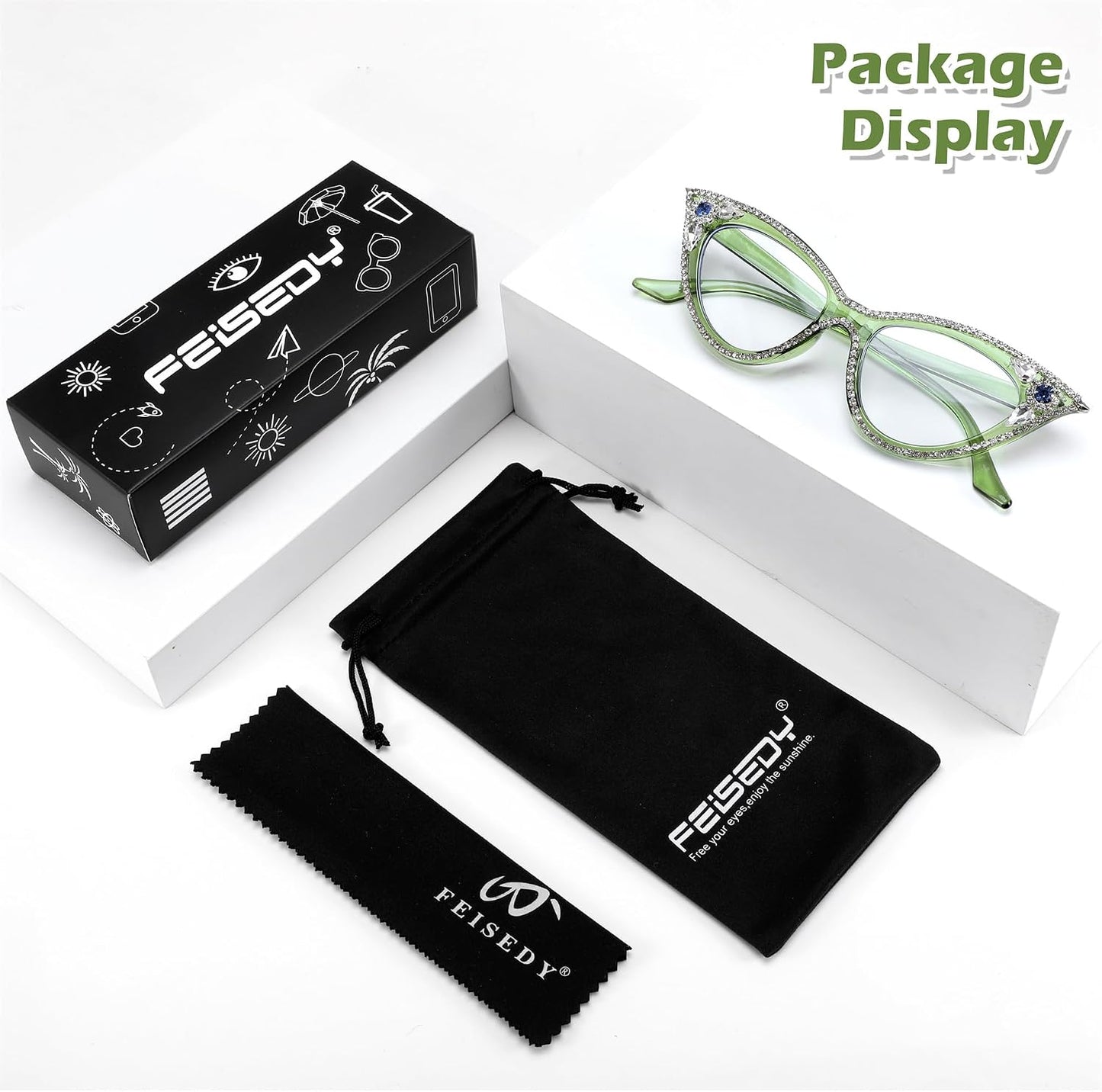 商品图片 28 | B0CQ55685Z | FEISEDY Diamond Blue Light Blocking Glasses Cat Eye Rhinestone Women Glasses Frame Anti Eyestrain Computer Eyewear B0070