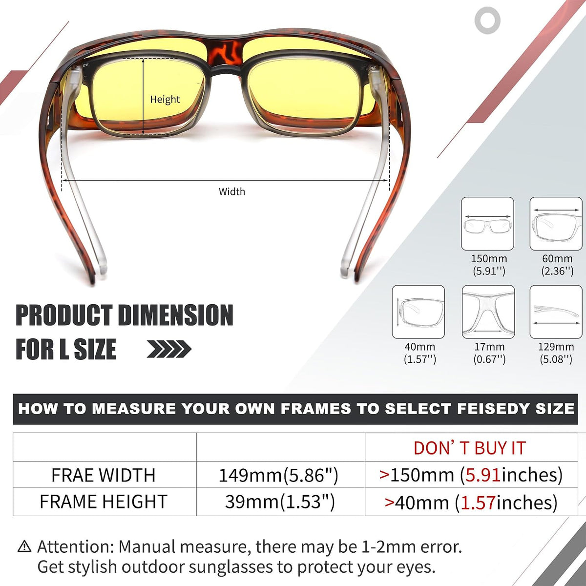 ÉÌƷͼƬ 26 | B089YRDYMP | FEISEDY Polarized Fit Over Glasses Sunglasses Men Women Wrap Around B2593