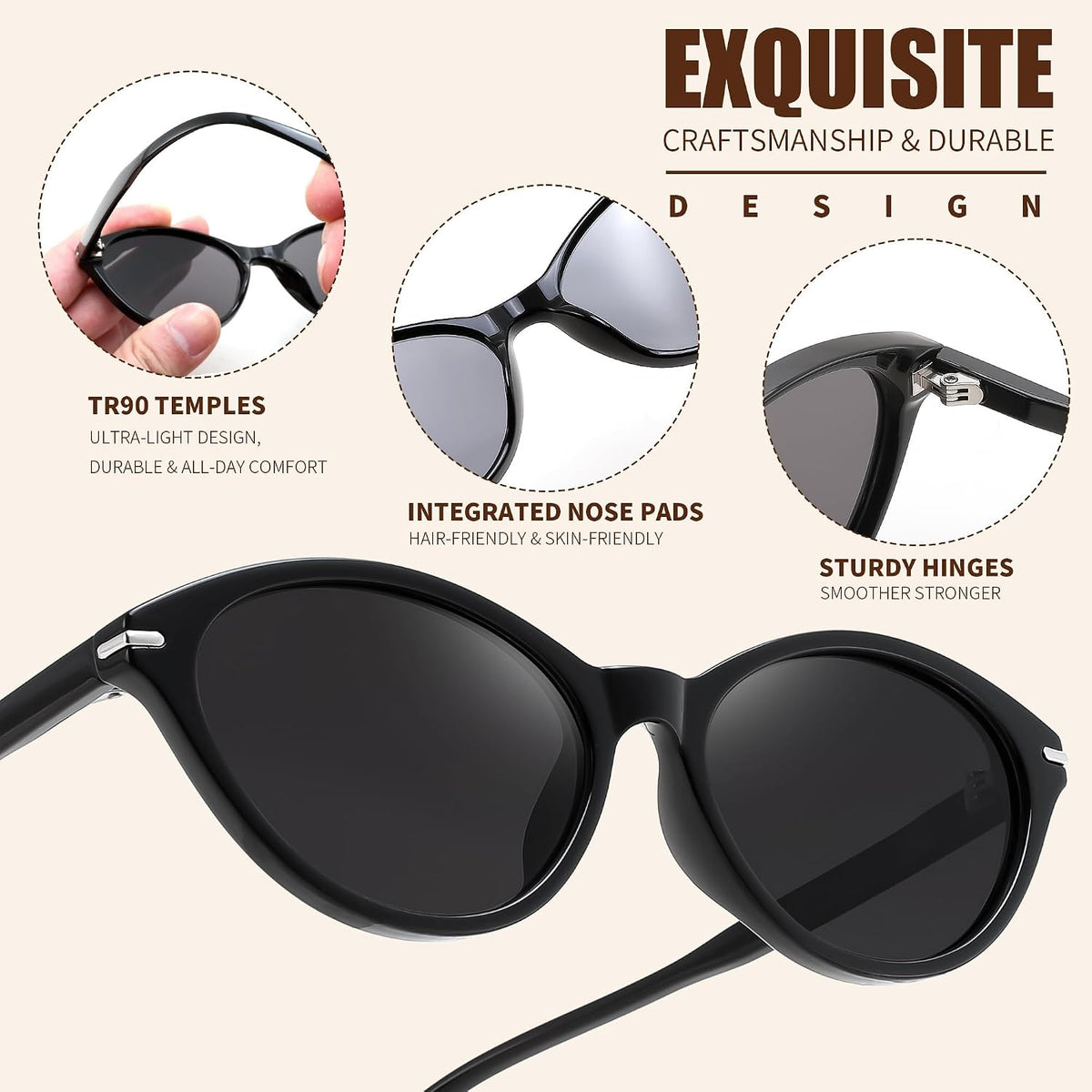 ÉÌƷͼƬ 4 | B0HBV67DG3 | FEISEDY Retro Polarized Cat Eye Sunglasses for Women Men UV400 B0466
