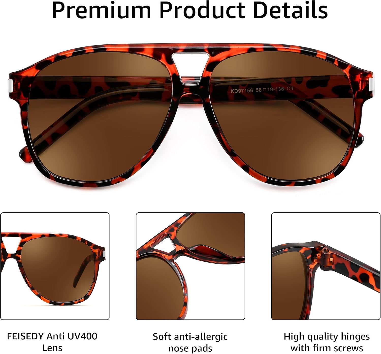 商品图片 24 | B0GXMV1N2N | FEISEDY Retro Aviator Sunglasses for Women Men Square Sunnies 70s Pilot Style Lightweight UV400 Shades B0421