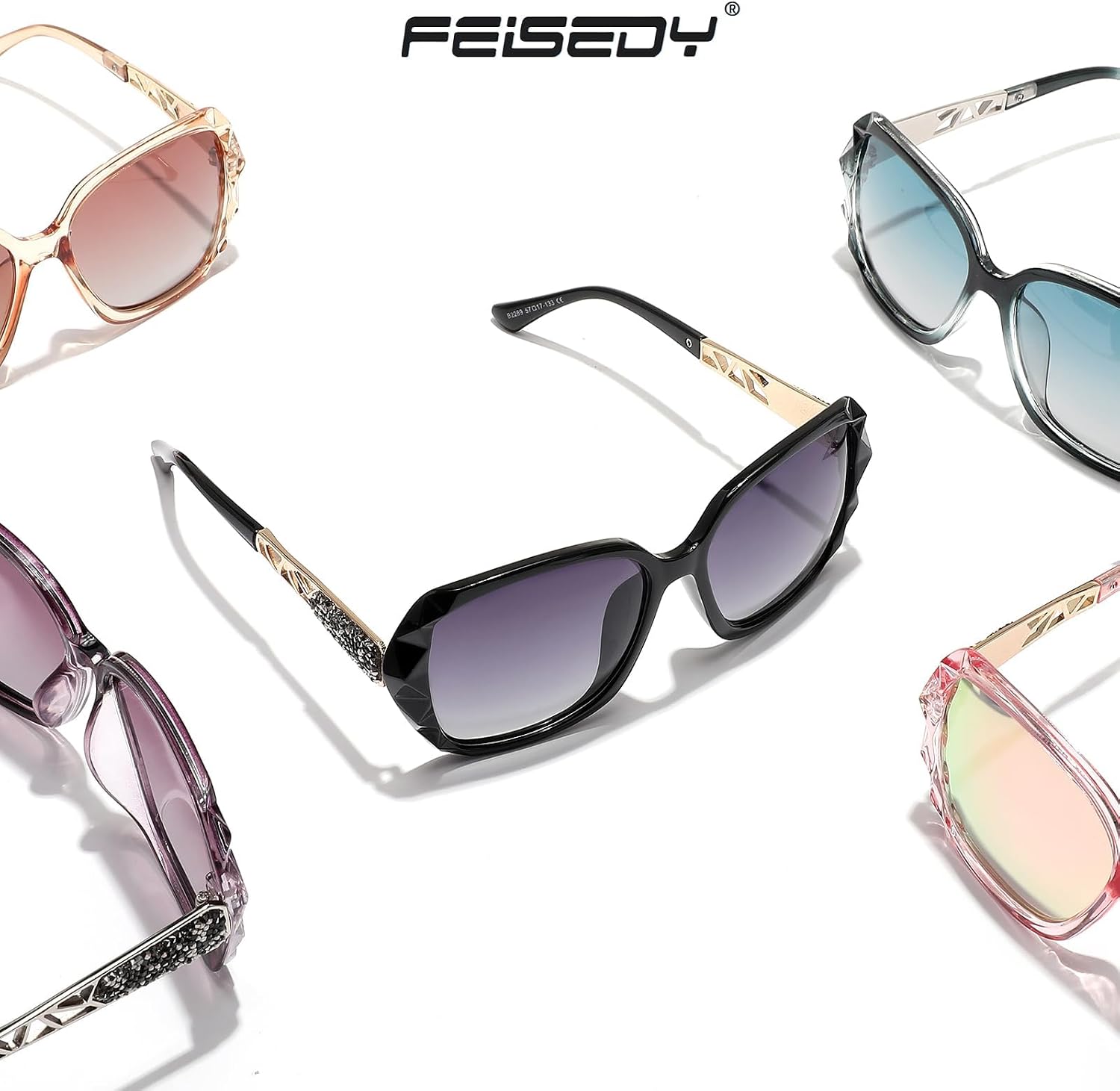 商品图片 79 | B079GT4RXH | FEISEDY Polarized Women Square Sunglasses Sparkling Composite Shiny Frame B2289