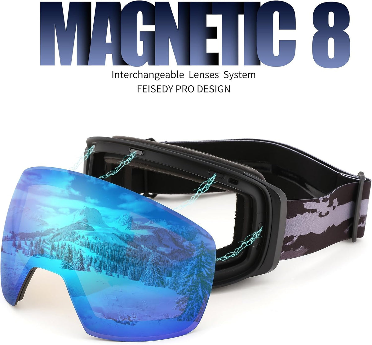 商品图片 40 | B0CD3JFB1C | FEISEDY Magnetic Ski Goggles for Men Women Youth Frameless Snow Goggles 100% UV Protection Snowboard Goggles B0020