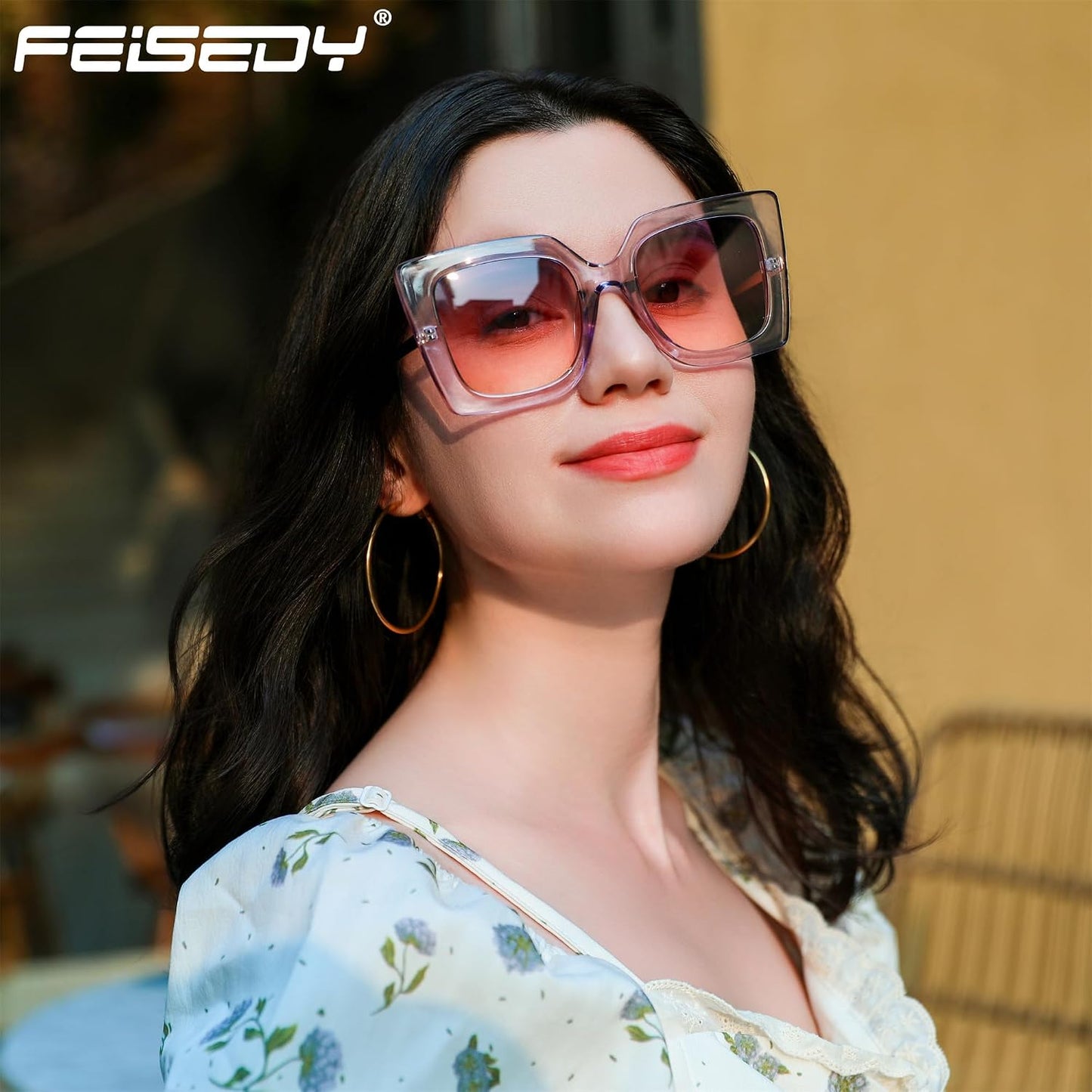 商品图片 86 | B08HVPGJW5 | FEISEDY Sunglasses Womens Trendy, Oversized Square Shades, Pearl Inlay Cat Eye Frame UV400 Protection B2625